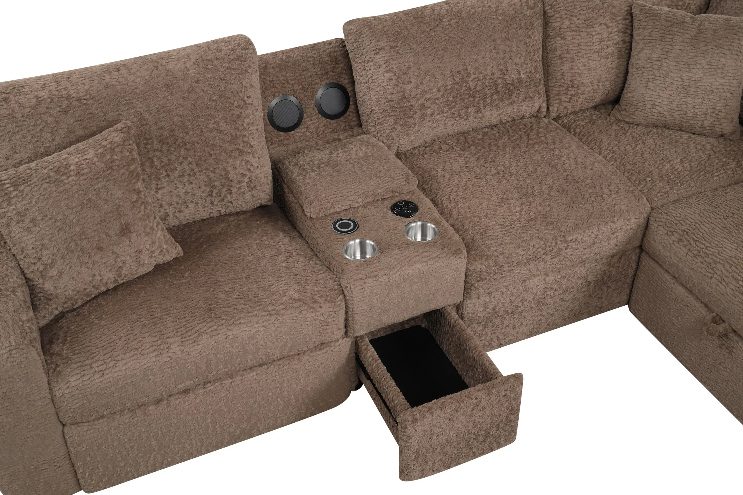 Hunter Mocha Sectional with Bluetooth Speaker & Pull-Out Bed - Image 4