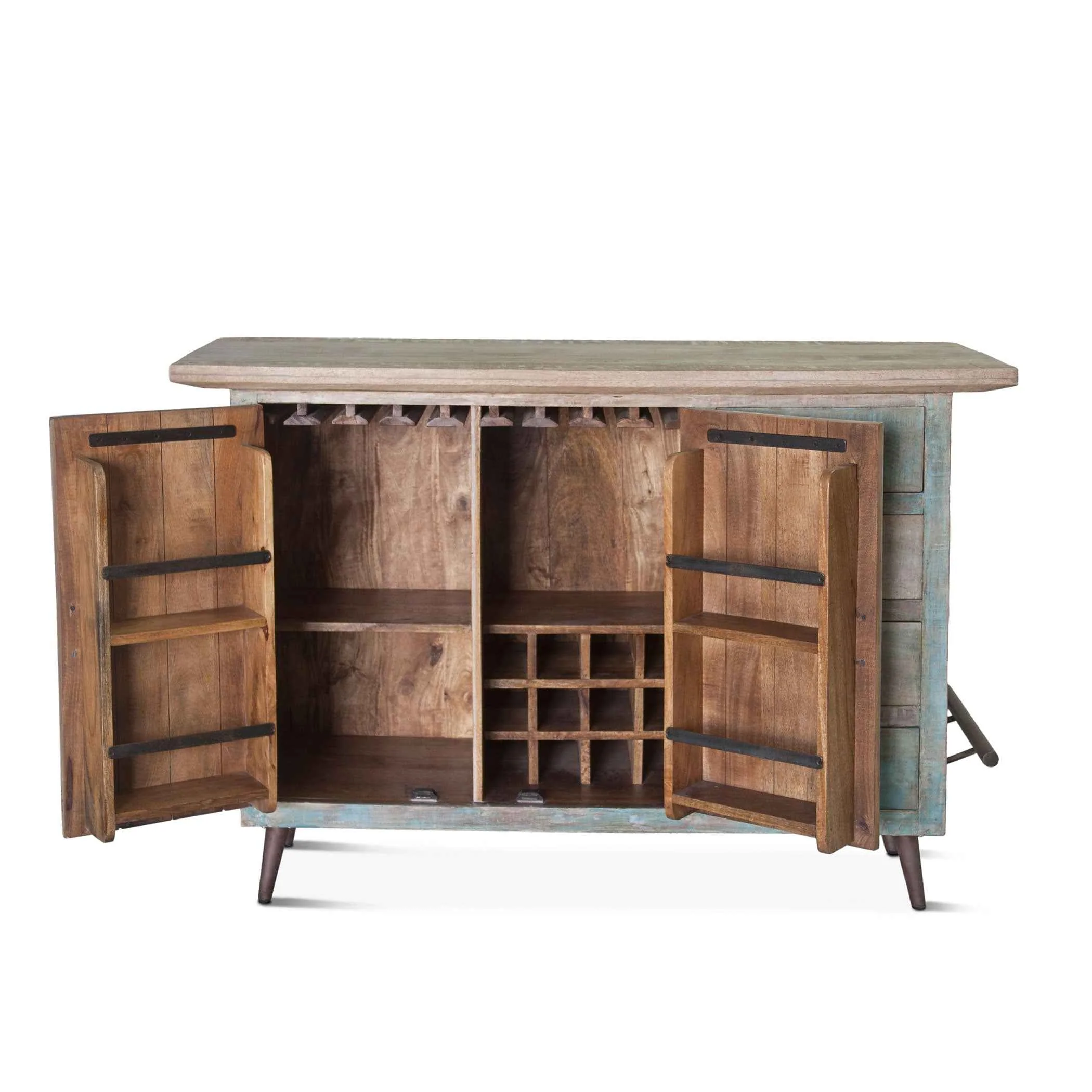 Ibiza 62" Bar in Vintage Teal Reclaimed Wood - Image 3