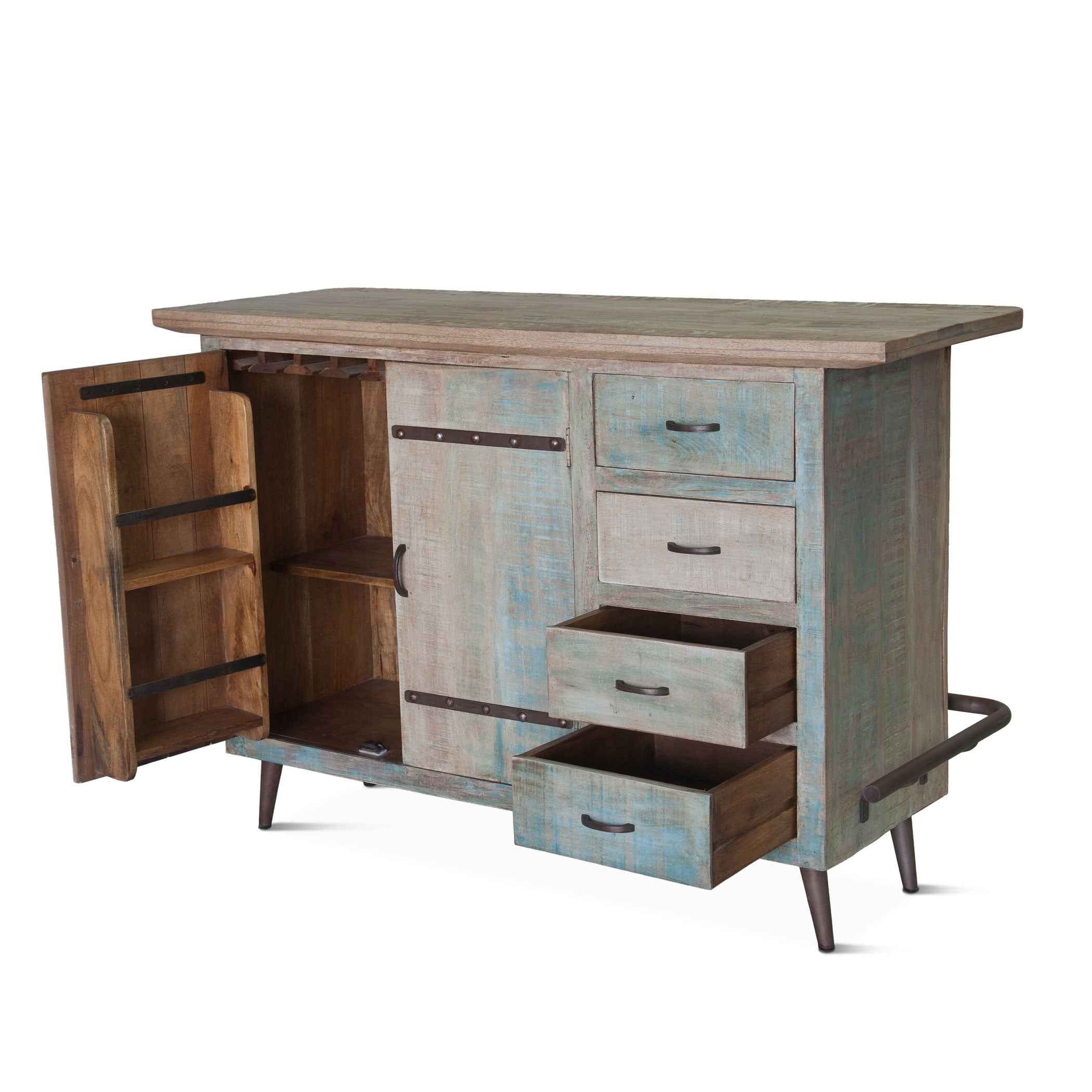 Ibiza 62" Bar in Vintage Teal Reclaimed Wood - Image 5
