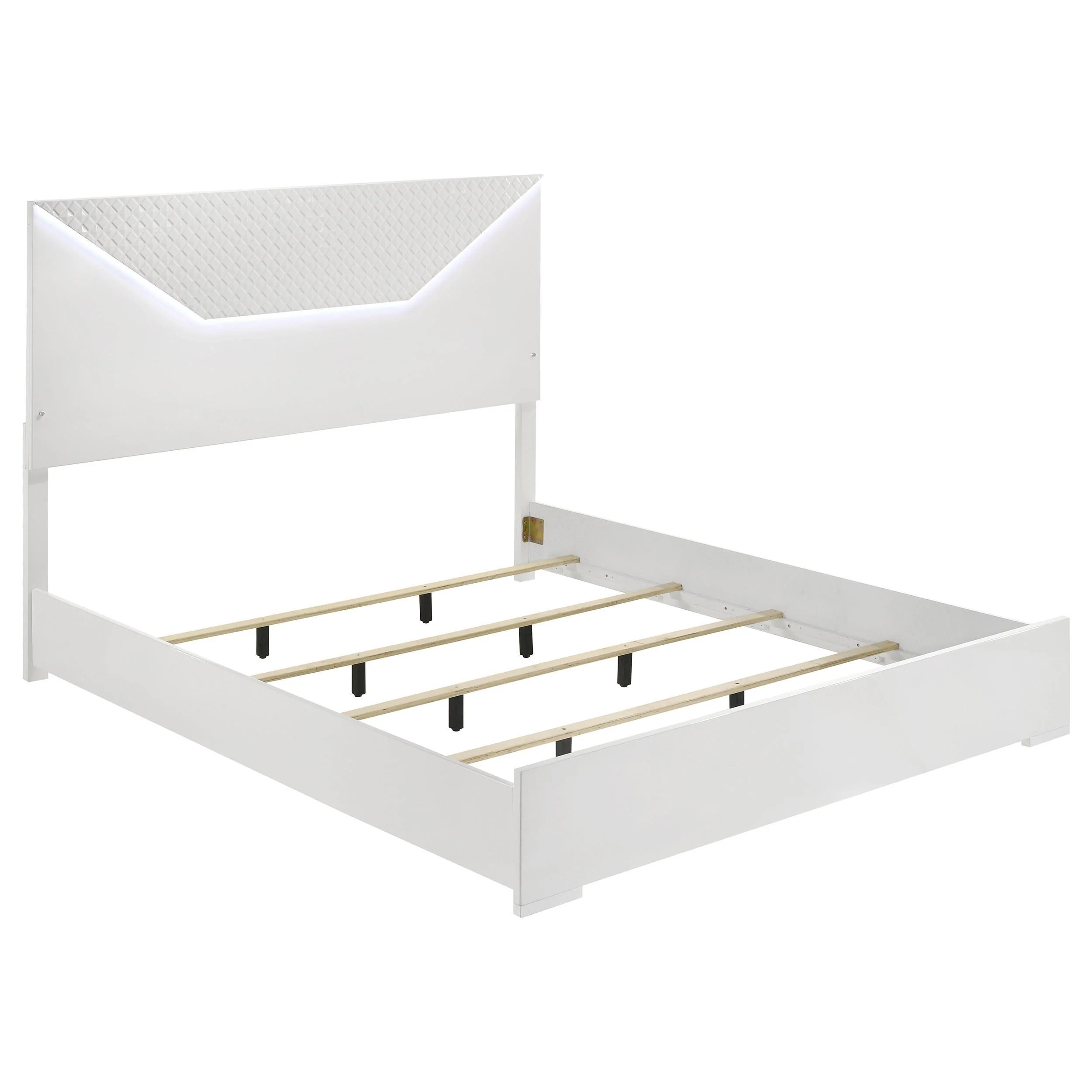 Ives White High Gloss Queen Panel Bed LED Headboard - Image 3