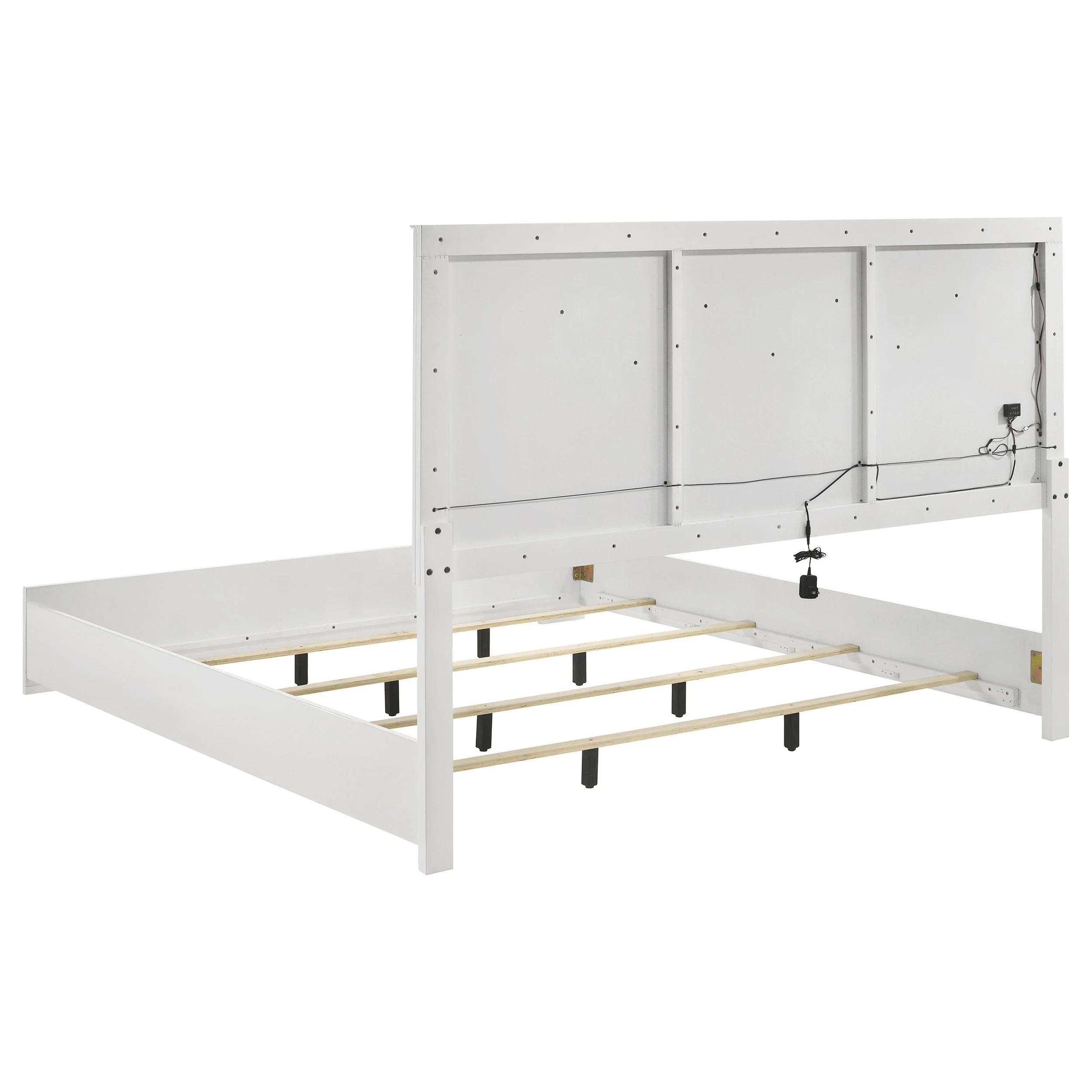 Ives White High Gloss Queen Panel Bed LED Headboard - Image 4