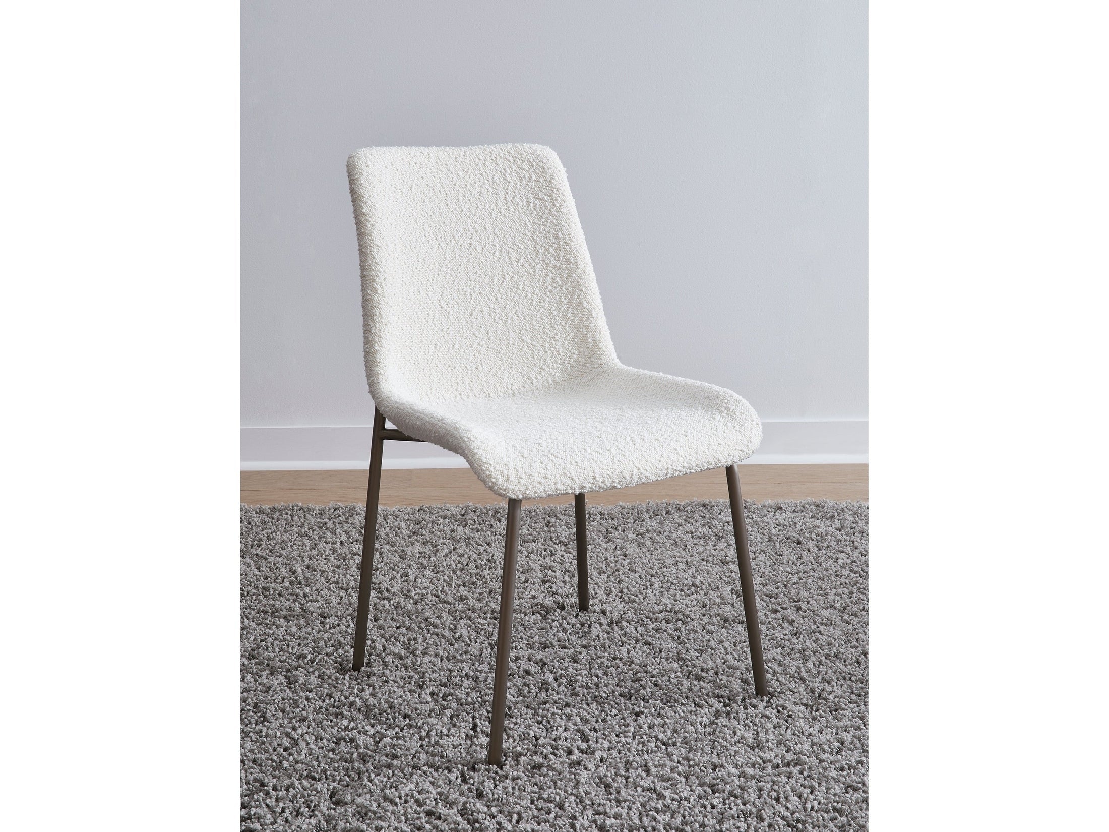 Jade Upholstered Dining Chair in Cottage Cheese Boucle and Brushed Nickel Metal (Set of 2)