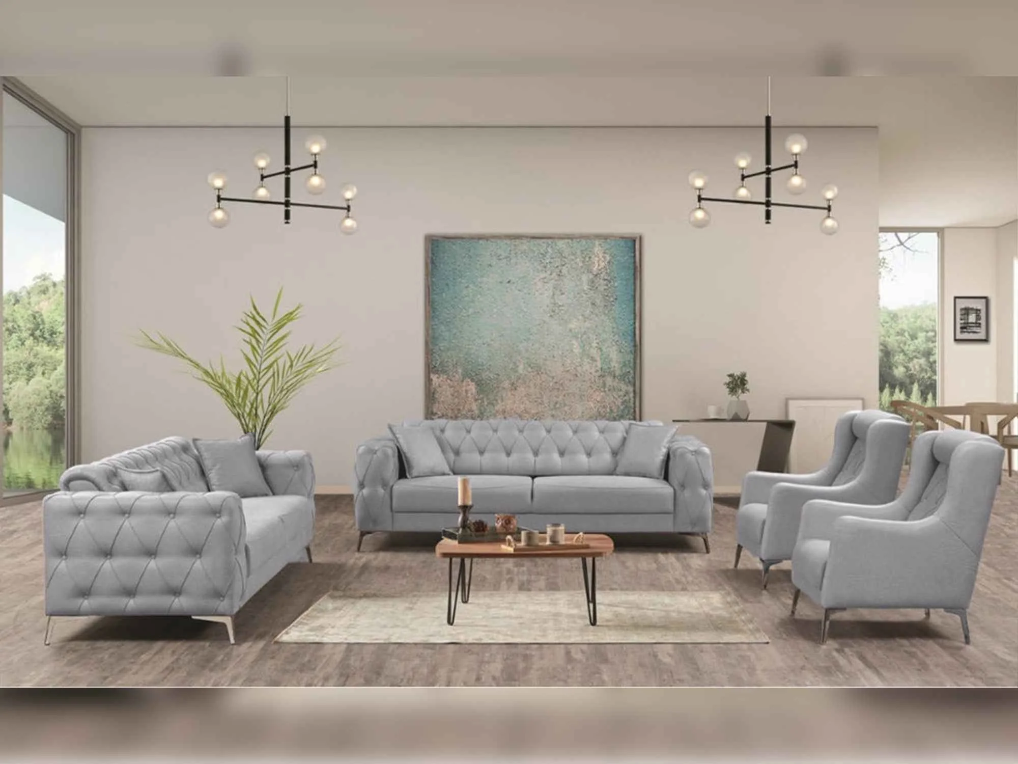 Joza Gray 3-Piece Living Room Set (Sofa & Loveseat & Chair)