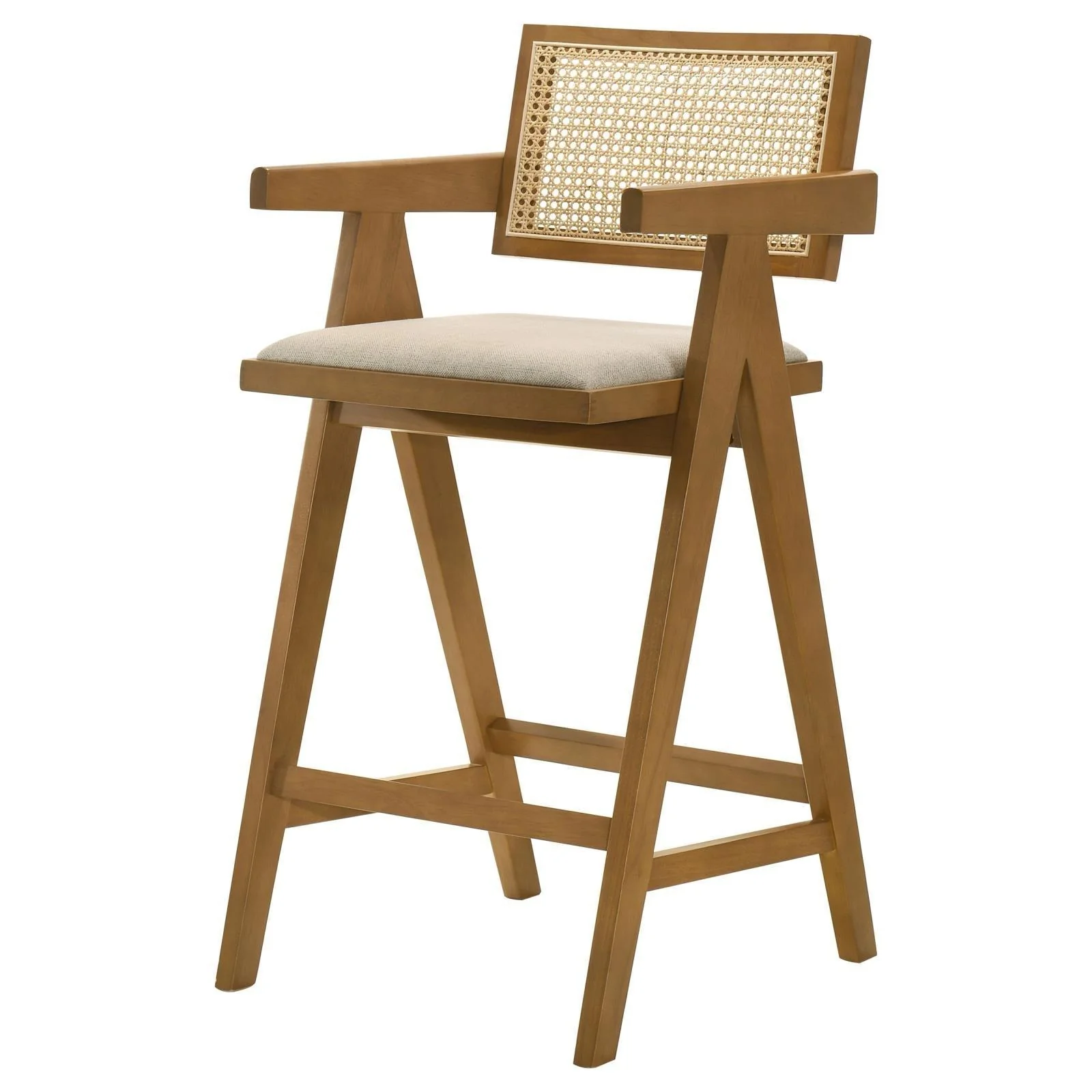 Kane Back and Light Walnut Solid Wood Bar Stool with Woven Rattan Upholstered Seat (Set of 2) - Image 5