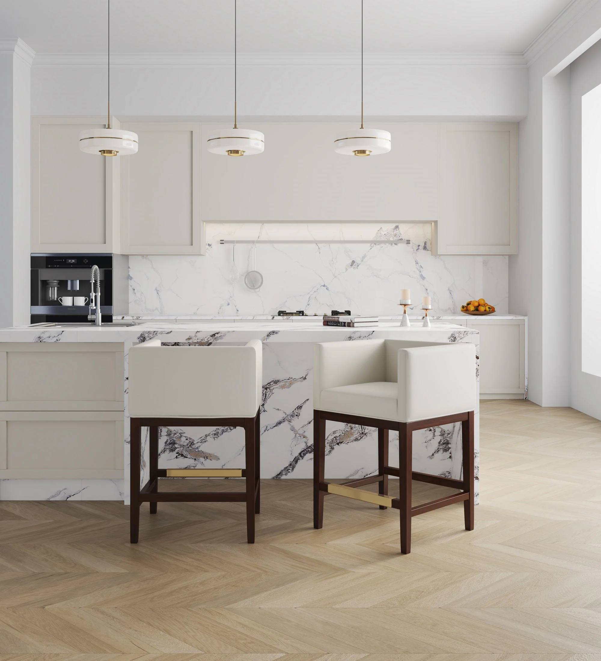 Kingsley Counter Stool in Ivory and Dark Walnut (set of 3) - Image 8
