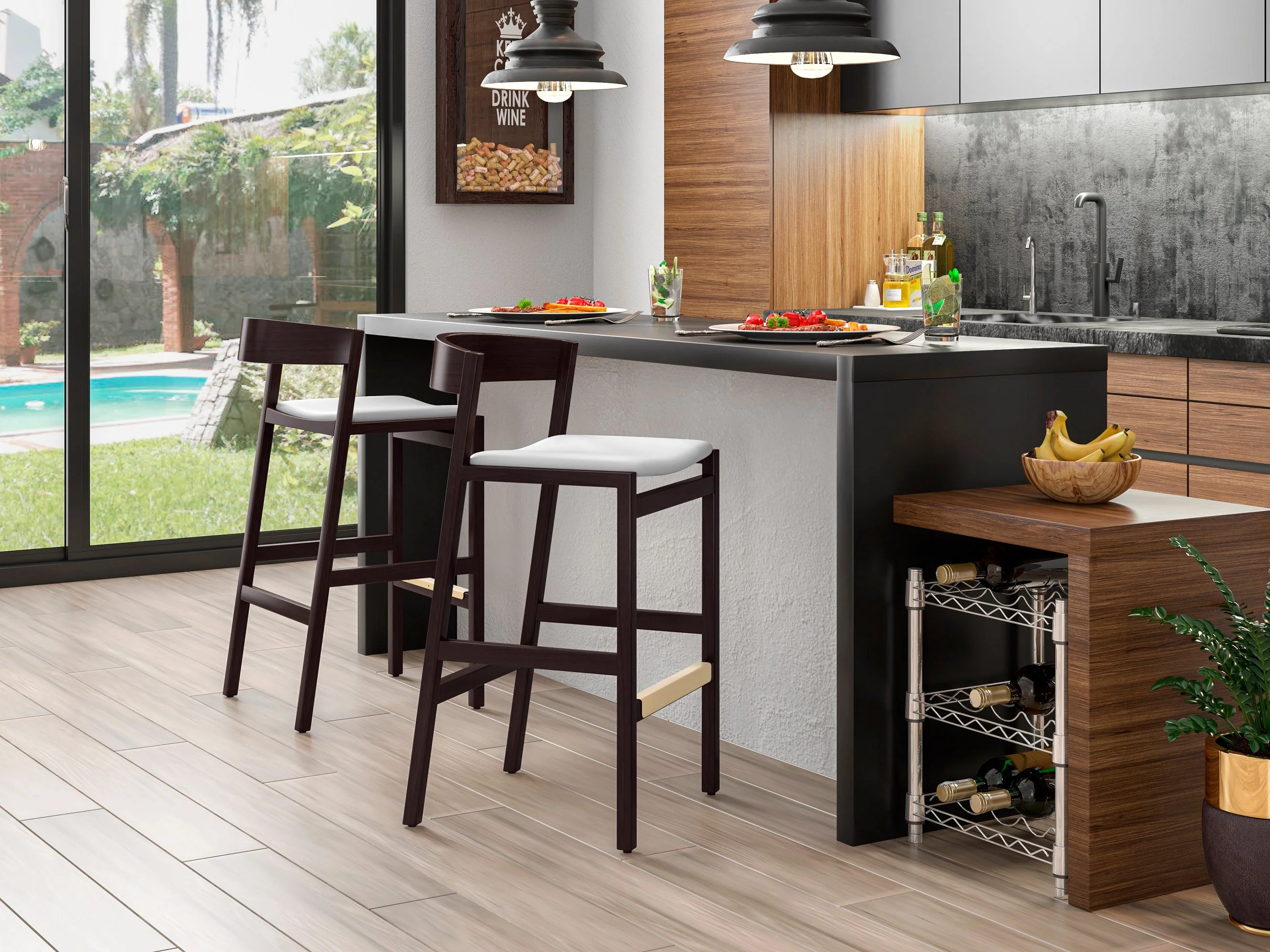 Klismos Counter Stool in Ivory and Dark Walnut - Image 2