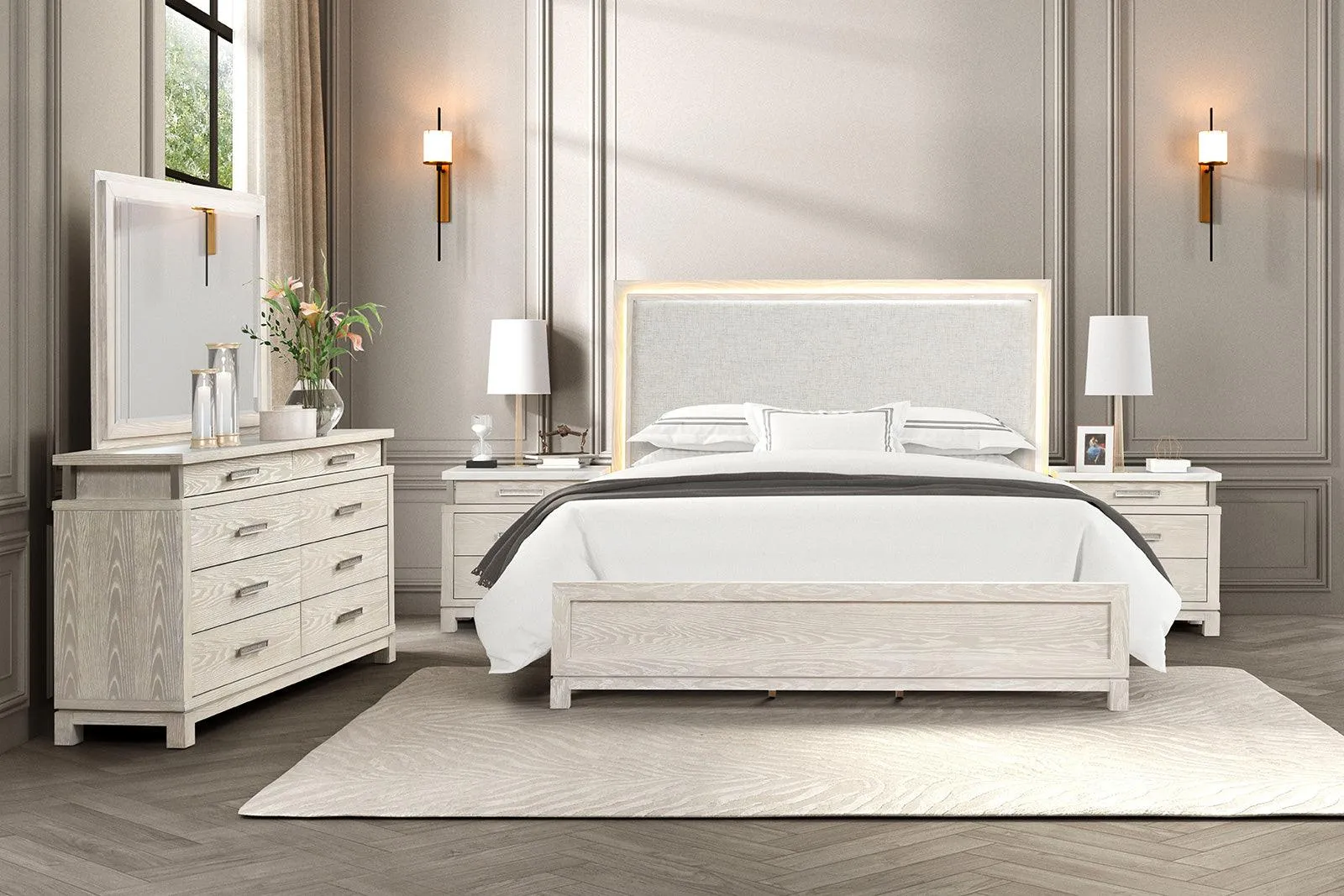 Lafayette Weathered Gray LED Queen Panel Bed - Image 2