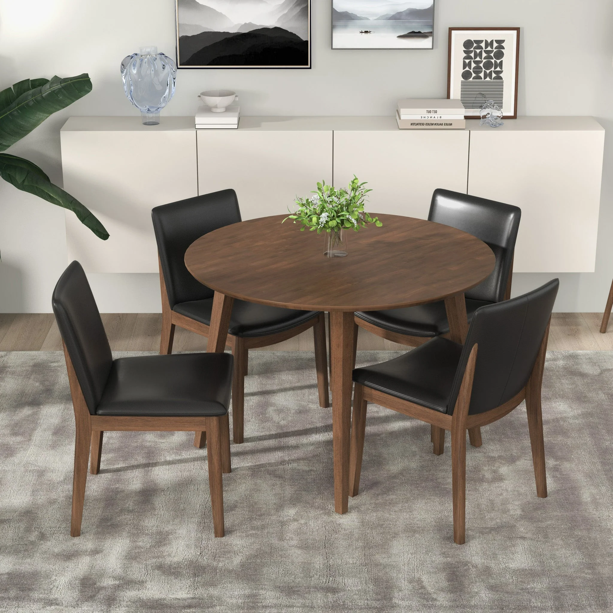 Laura Black PU Solid Wood Dining Chair (Set Of 2) - Image 2
