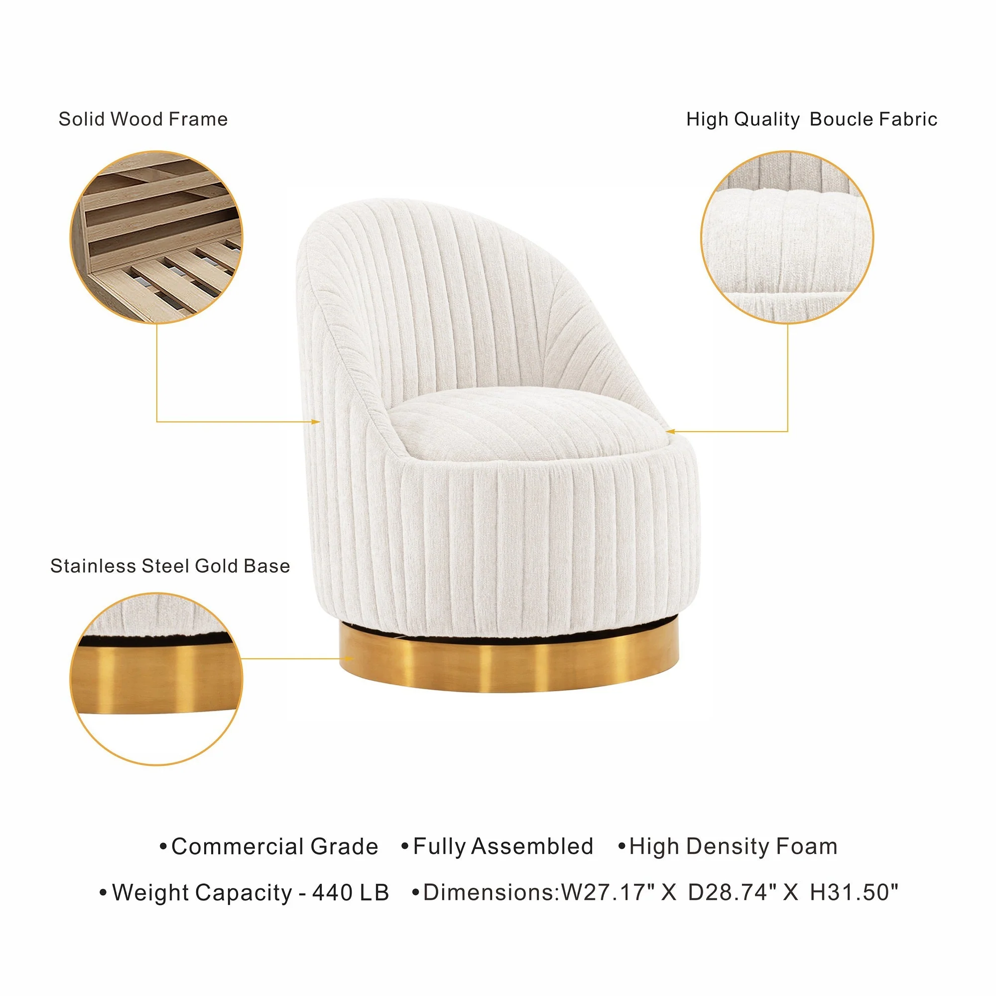 Leela Swivel Accent Chair in Cream - Image 4