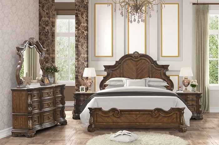 Leovanni Traditional Dark Brown 4-Piece Queen Bedroom Set - Image 2