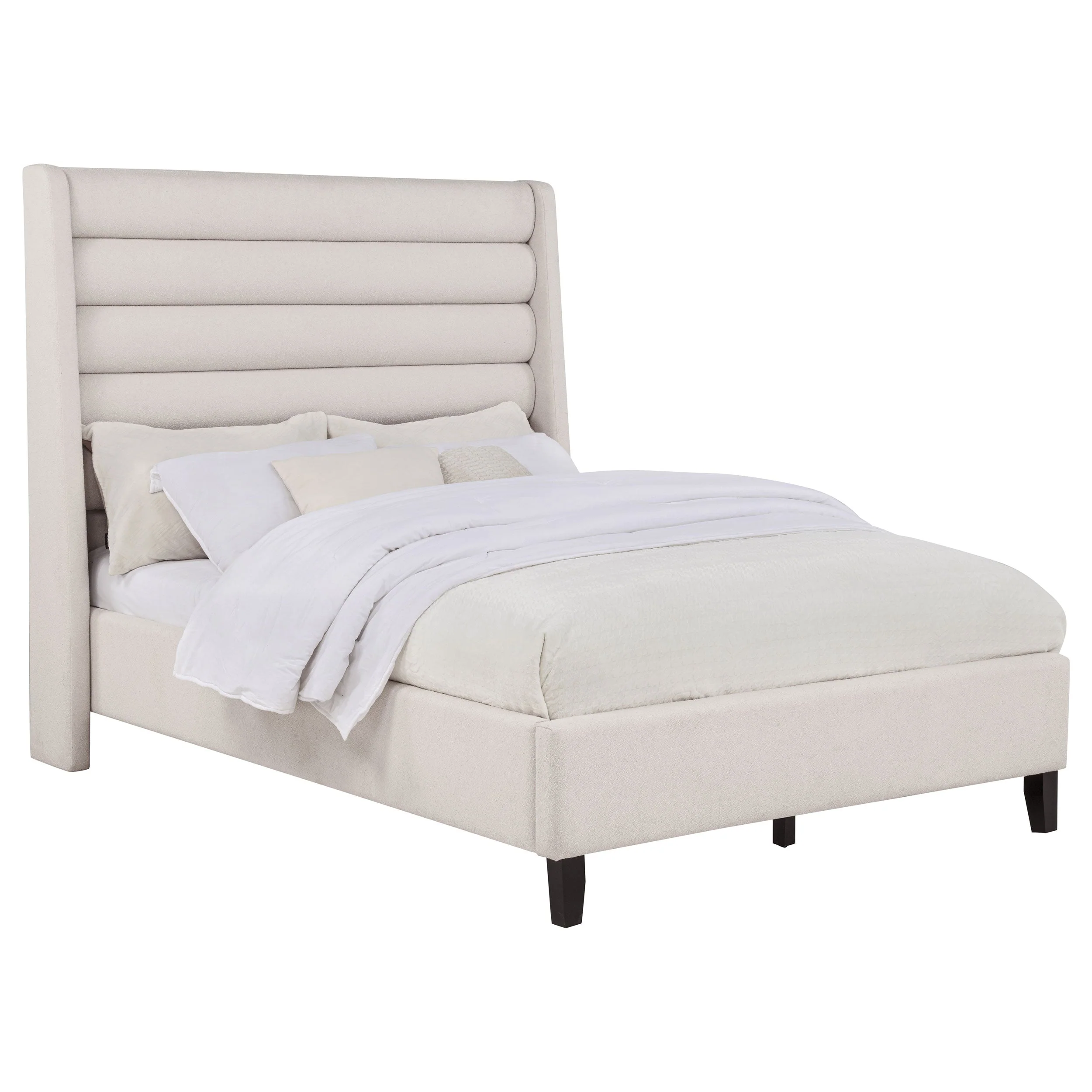 Leslie Beige Upholstered Tufted Full Wingback Platform Bed