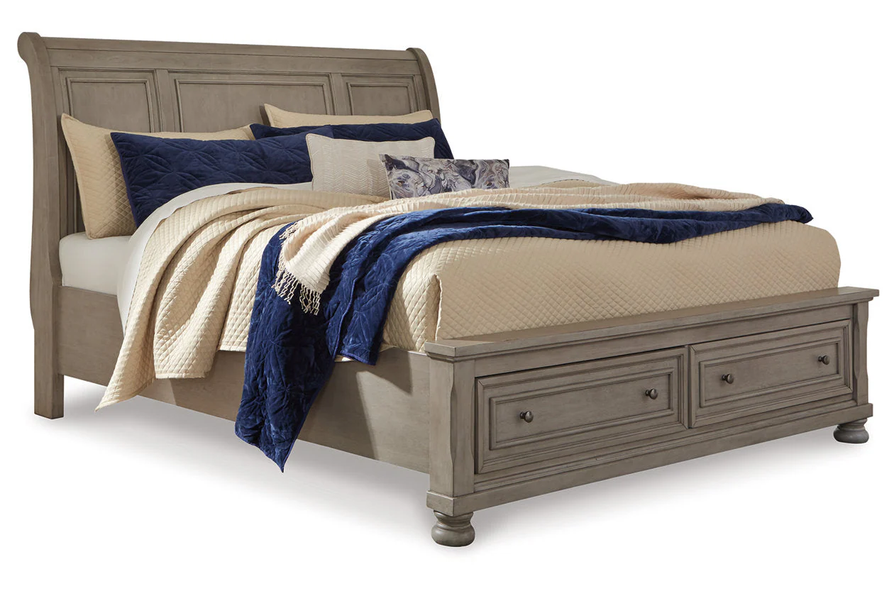 Lettner Light Gray King Sleigh Storage Platform Bed - Image 2