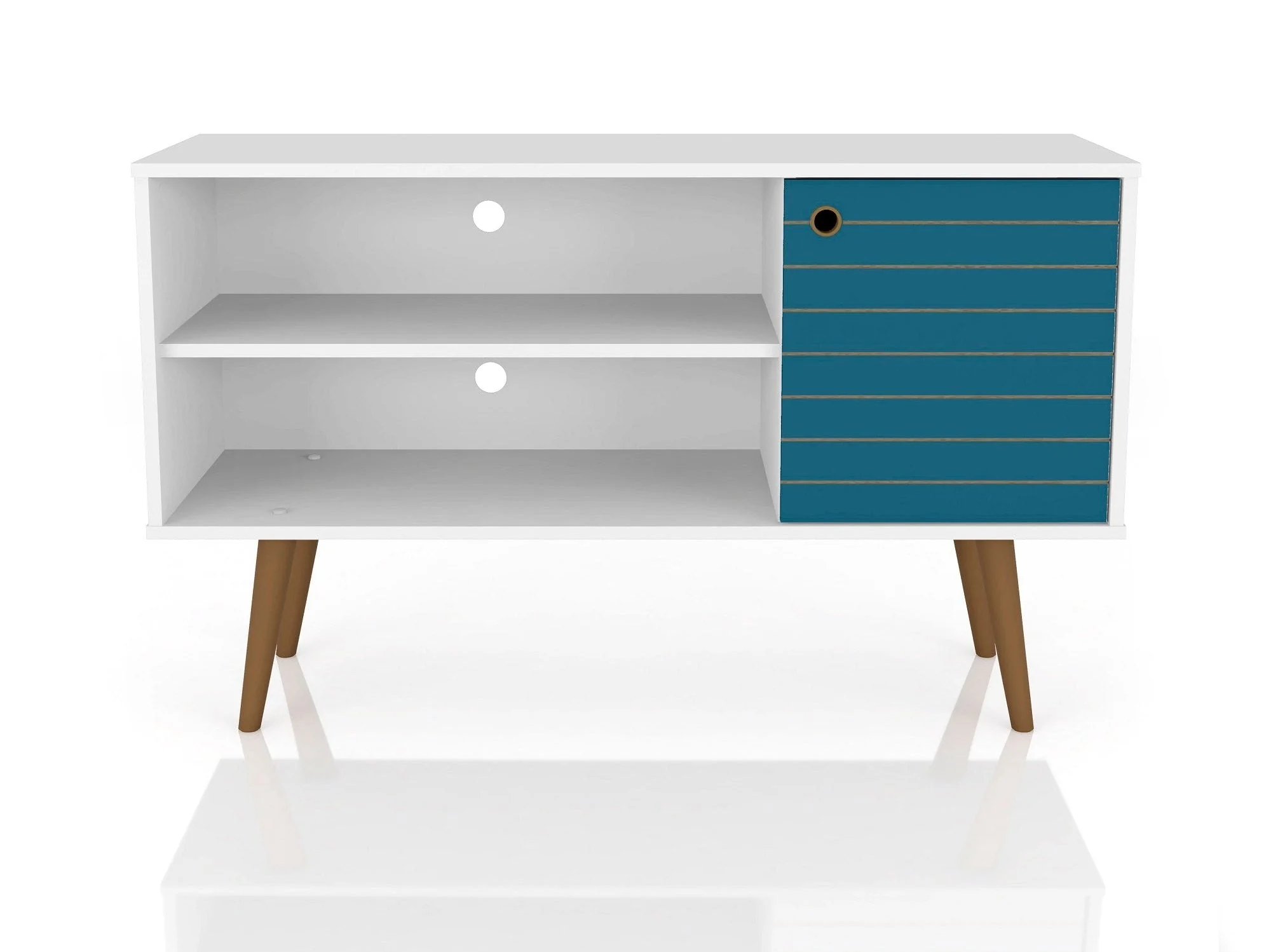 Liberty 42.52 TV Stand in White and Aqua Blue