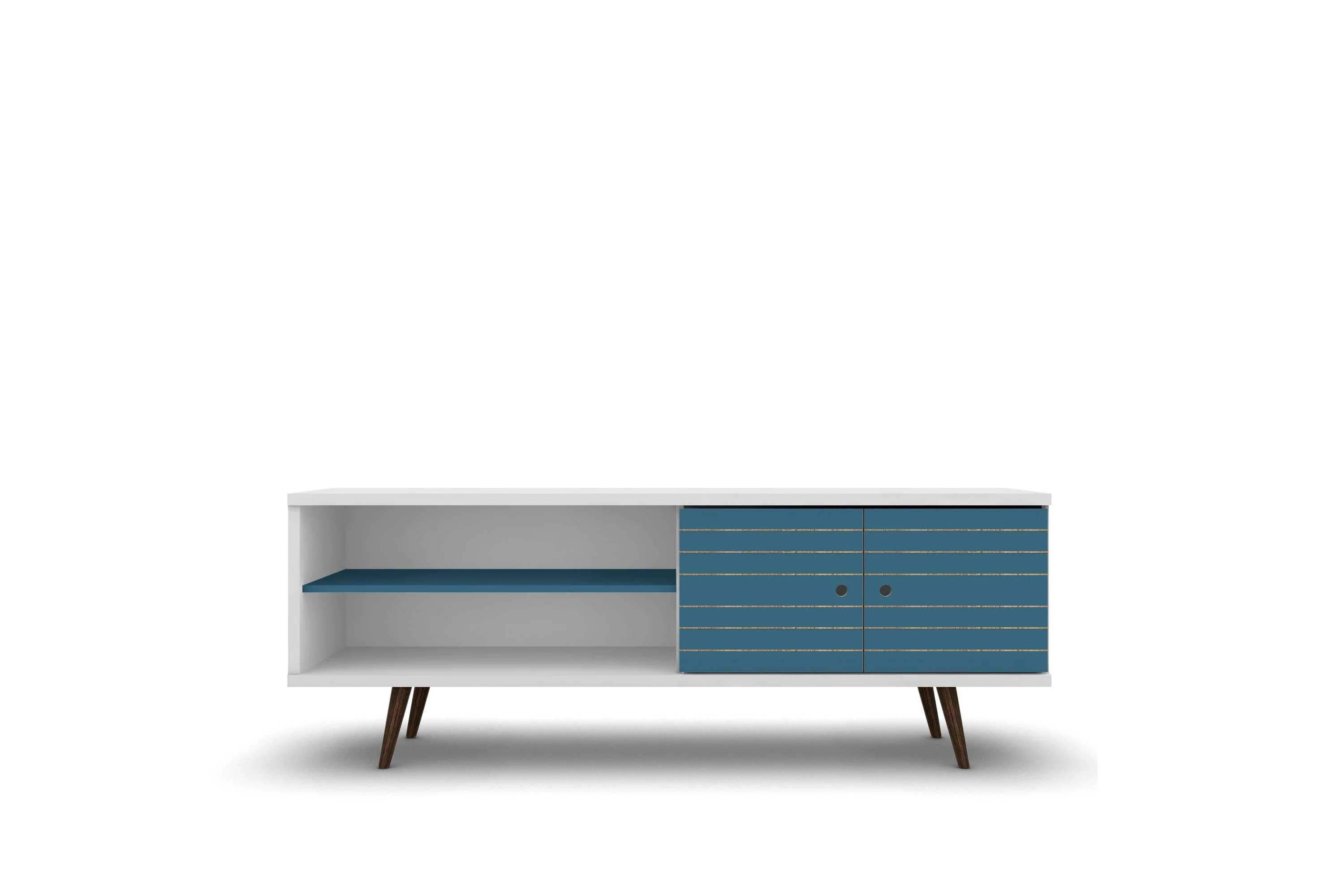 Liberty 62.99" Mid-Century Modern TV Stand in White and Aqua Blue - Image 8