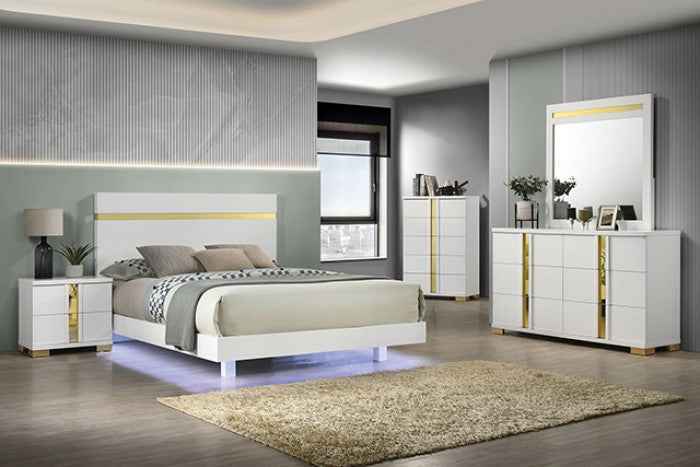 Lillestrom White/Gold 4-Piece Queen Bedroom Set