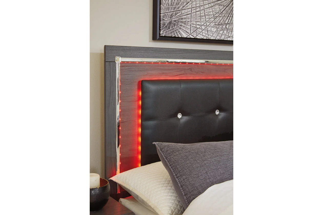 Lodanna Gray Full LED Upholstered Storage Panel Bed - Image 4