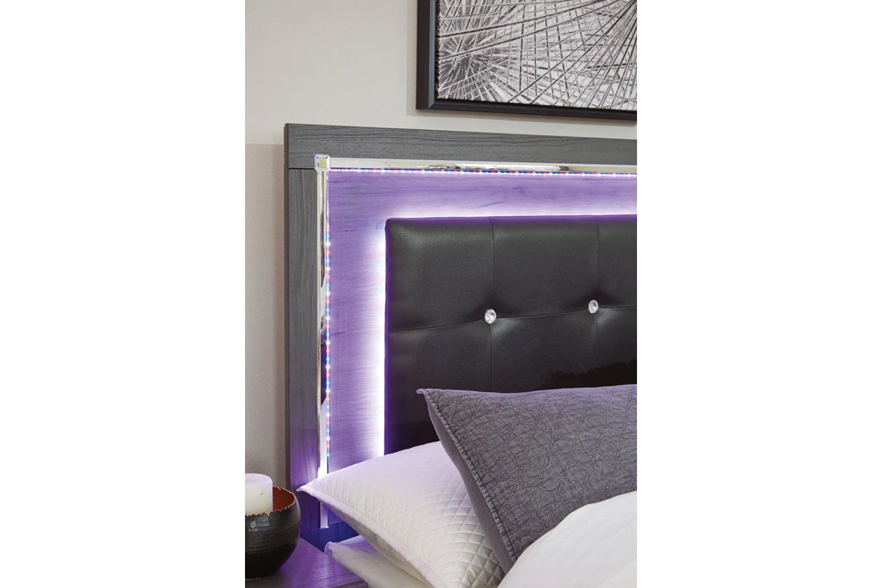 Lodanna Gray Full LED Upholstered Storage Panel Bed - Image 6