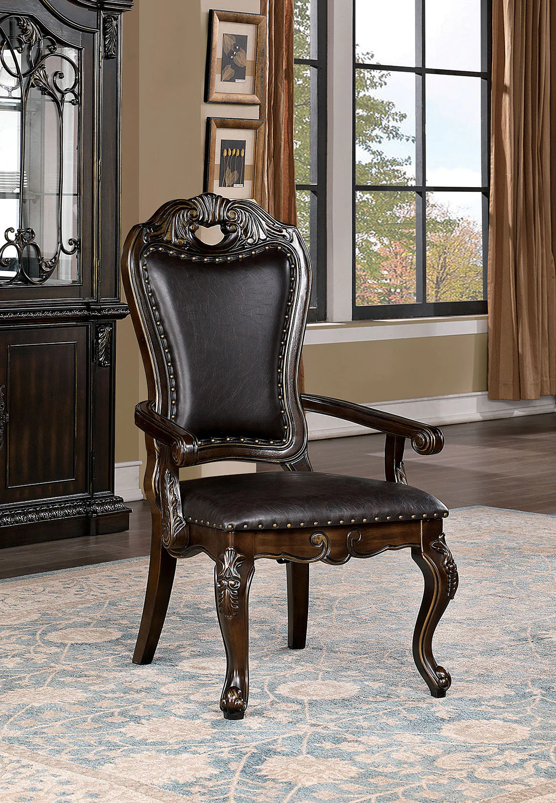 Lombardy Walnut/Dark Brown Arm Chair, Set of 2
