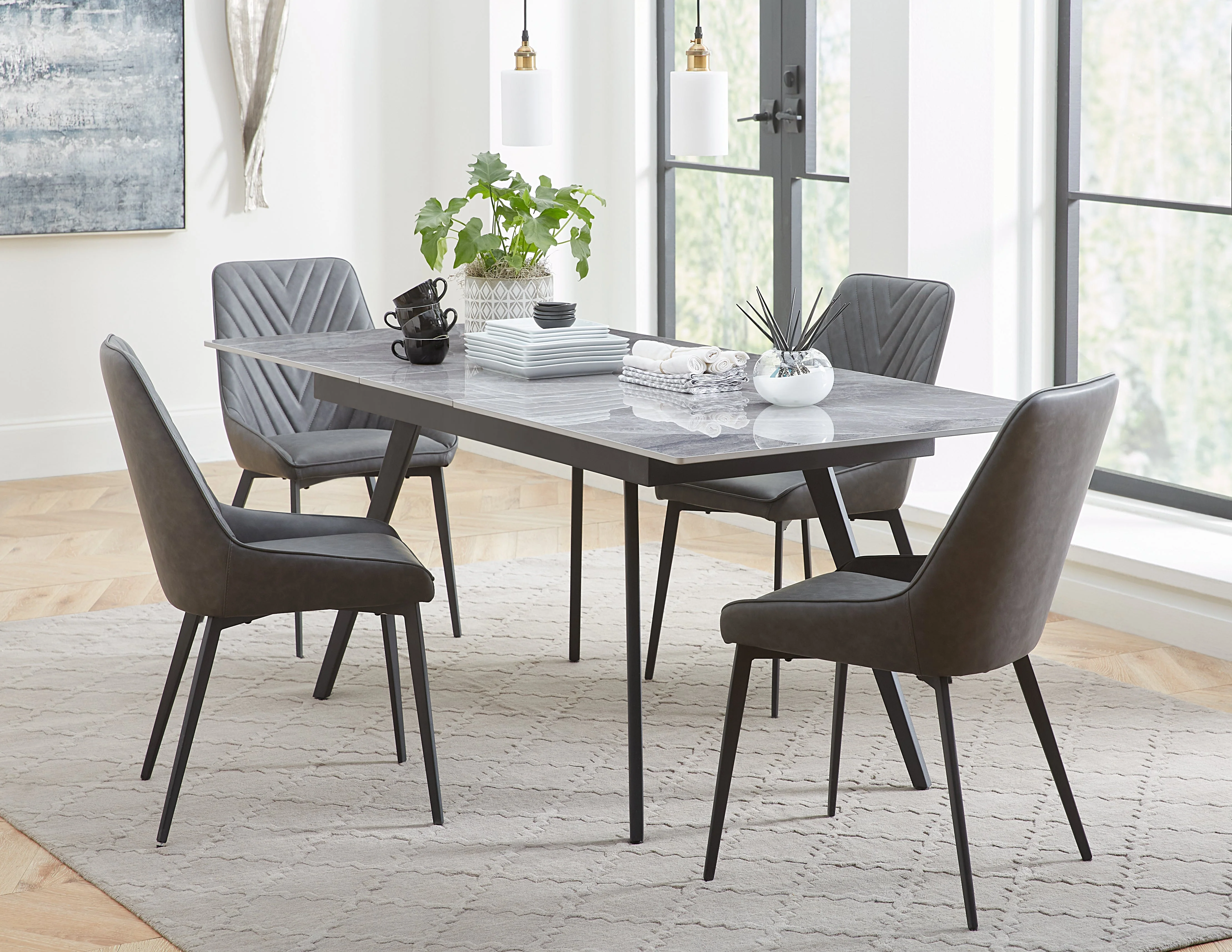 Lucia Extendable Stone Top Metal Leg Dining Table in Piedra and Black - Image 2