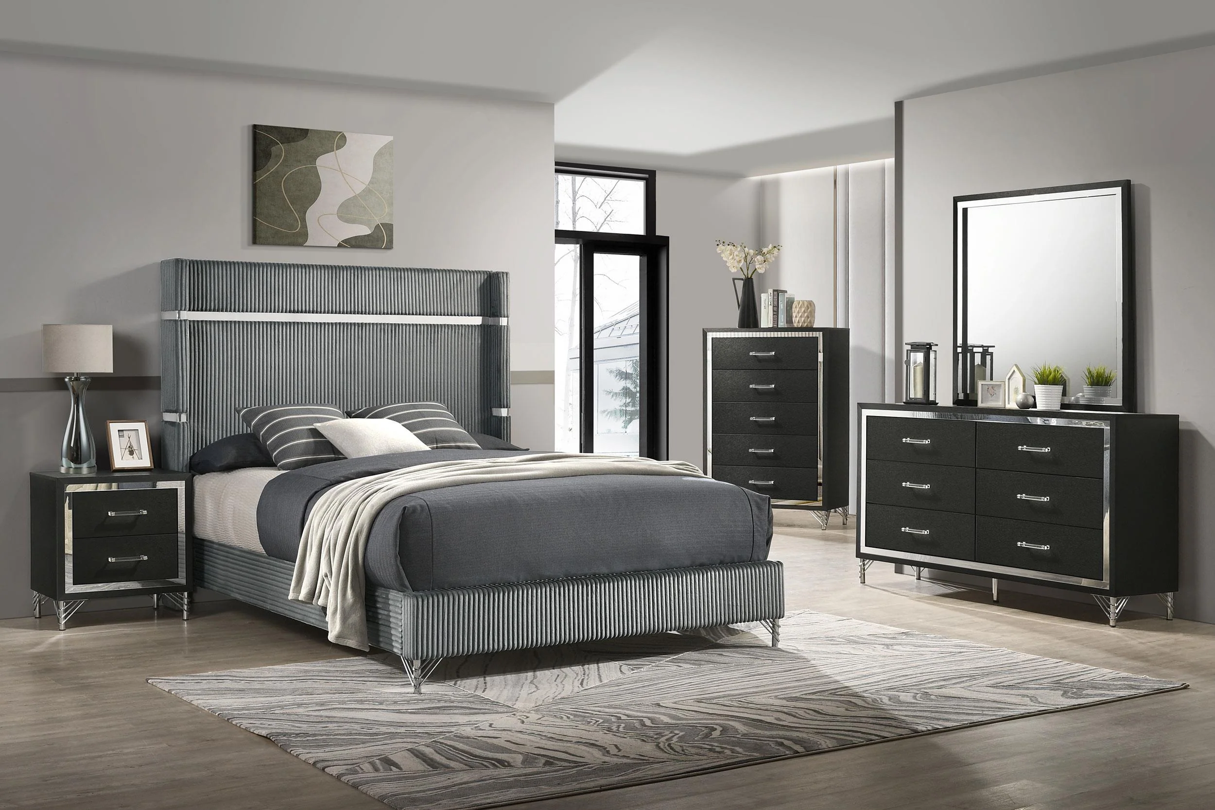 Lucia Grey 61-inch Upholstered Queen Panel Bed - Image 5