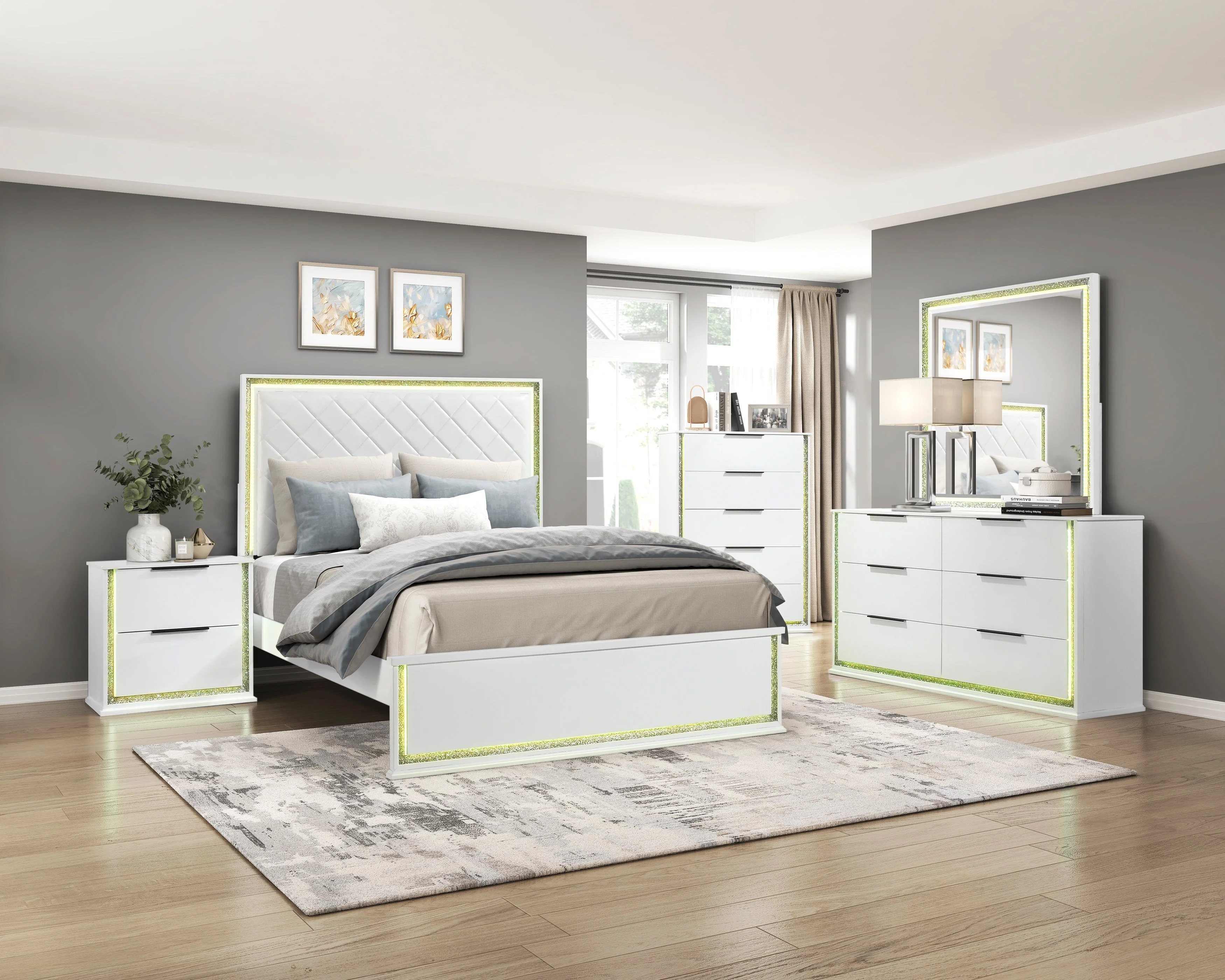 Lumin Pearl White LED Panel King Bed - Image 17
