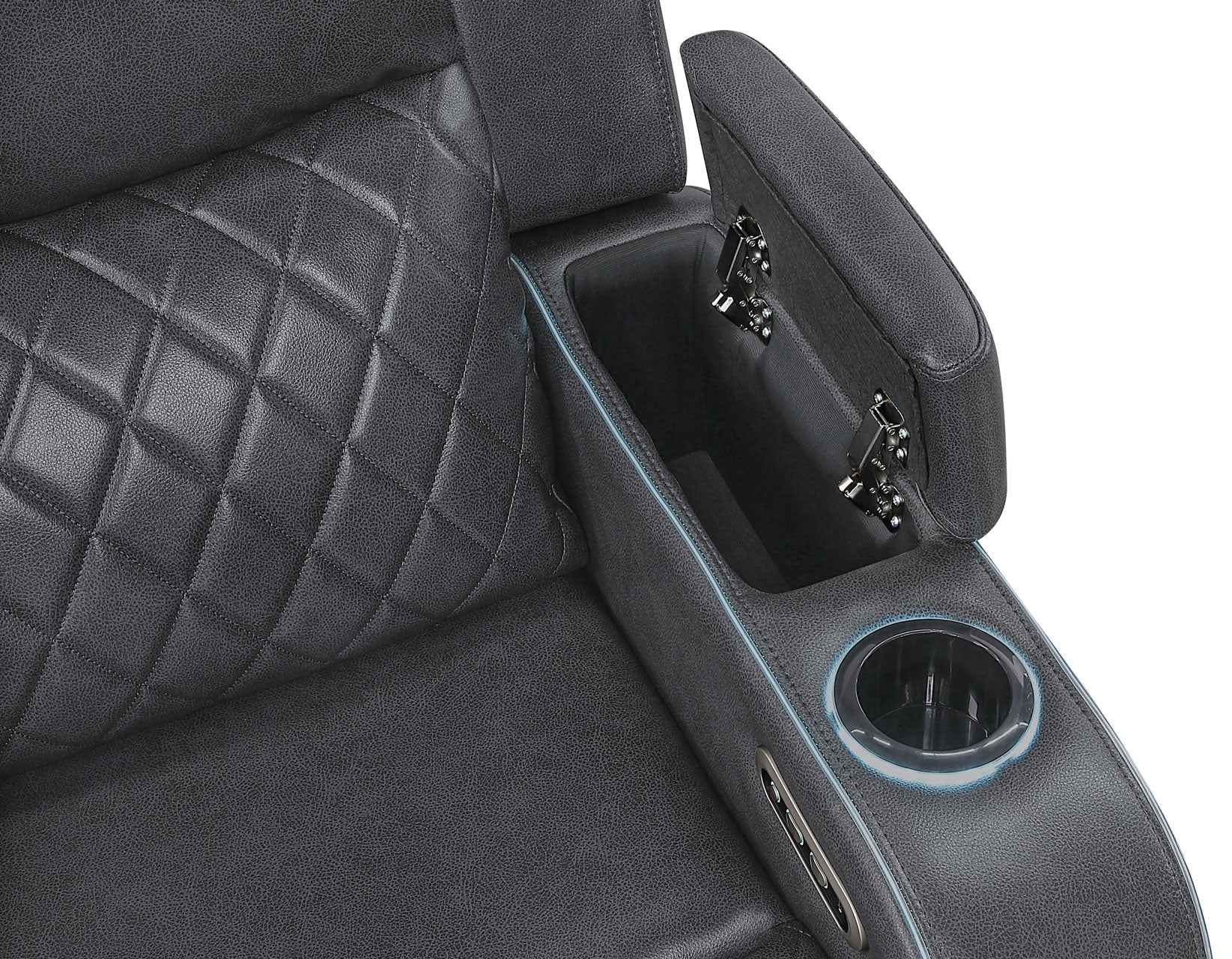 Luna Home Cinema Power Reclining Sofa, Charcoal Vegan Leather - Image 14