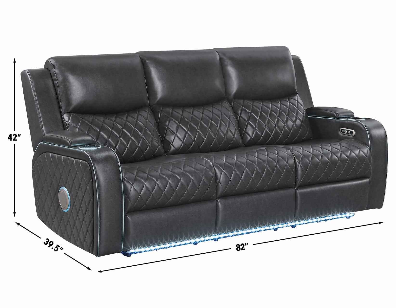 Luna Home Cinema Power Reclining Sofa, Charcoal Vegan Leather - Image 16