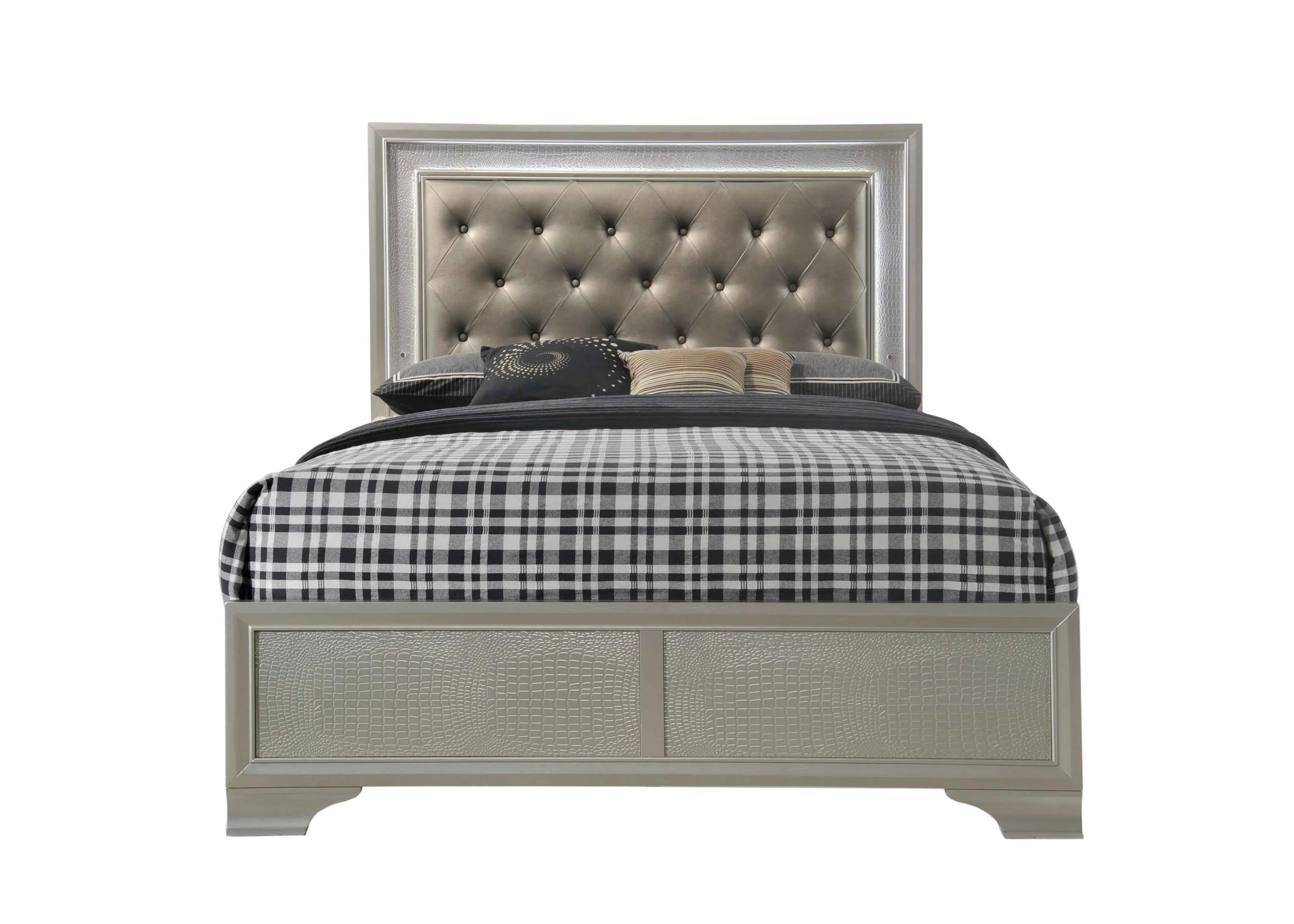 Lyssa Champagne Full LED Upholstered Panel Bed - Image 3