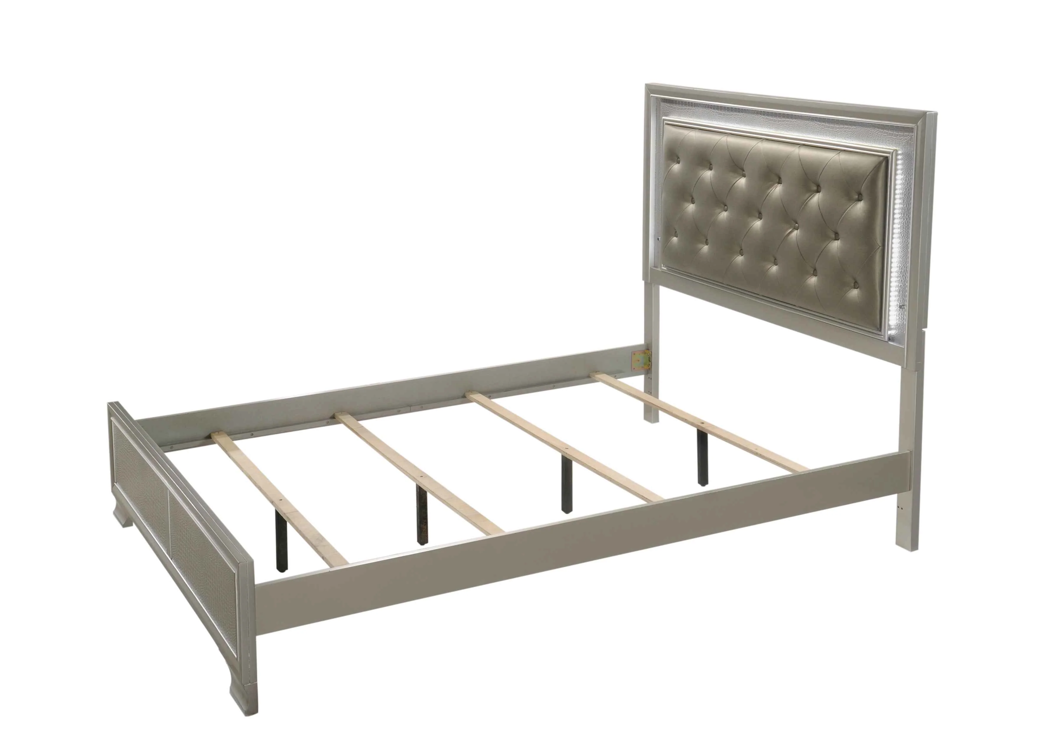 Lyssa Champagne Full LED Upholstered Panel Bed - Image 4