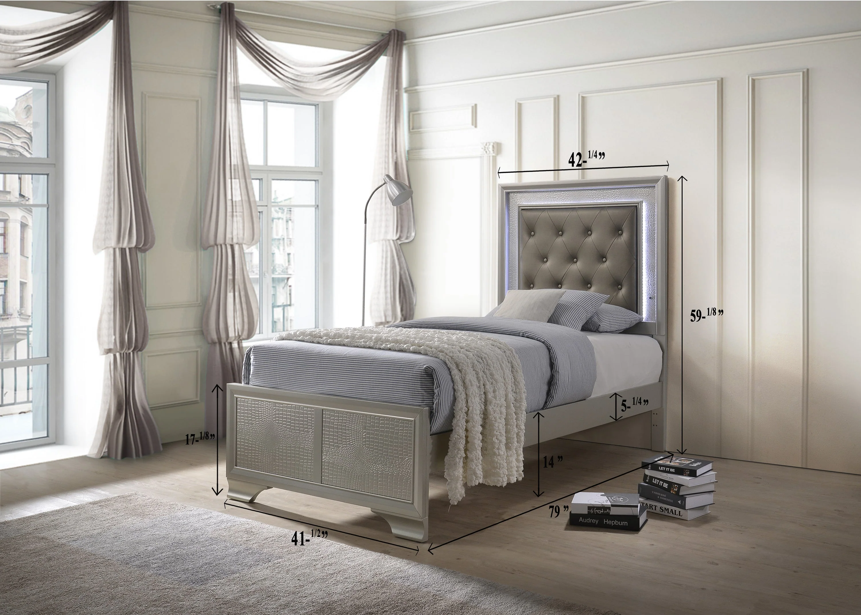 Lyssa Champagne LED Upholstered Panel Youth Bedroom Set - Image 15