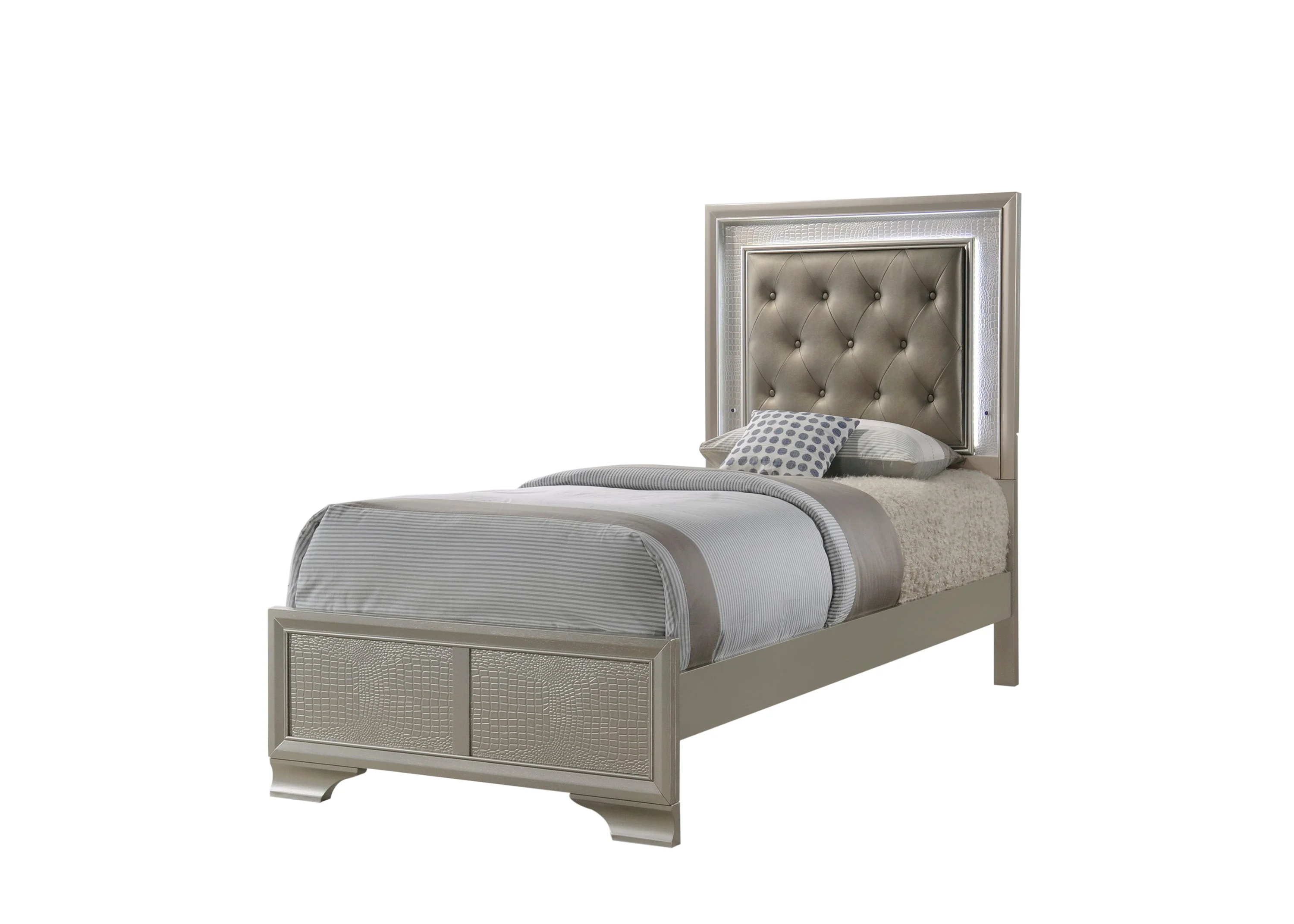 Lyssa Champagne LED Upholstered Panel Youth Bedroom Set - Image 3