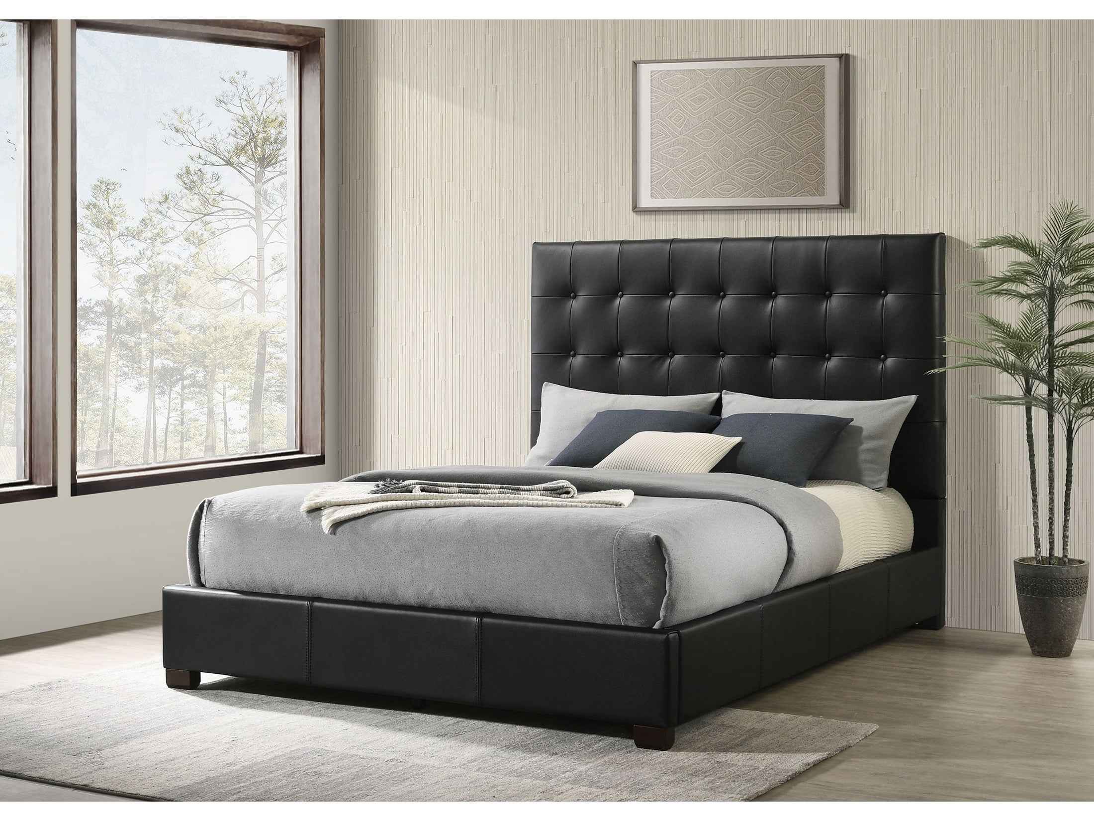 Medley Black Genuine Leather Queen Panel Platform Bed