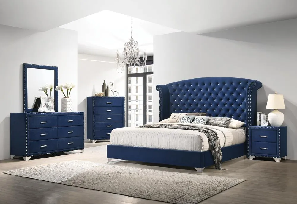 Melody Pacific Blue Upholstered Wingback Eastern King Bed - Image 3