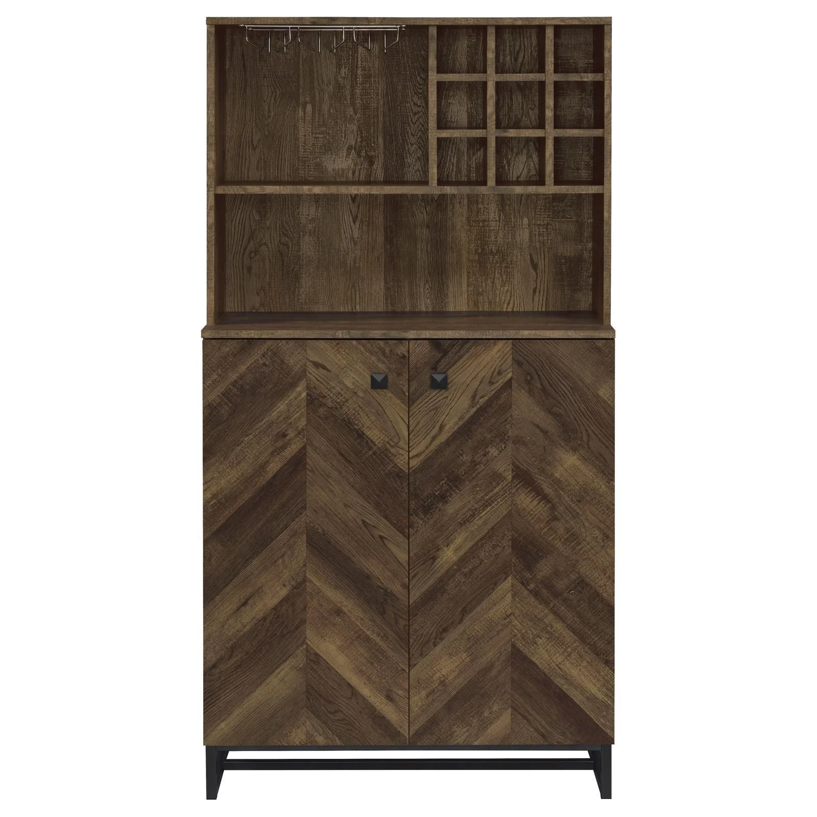 Mendoza Rustic Oak Herringbone/Gunmetal 2-Door Wine Cabinet - Image 4