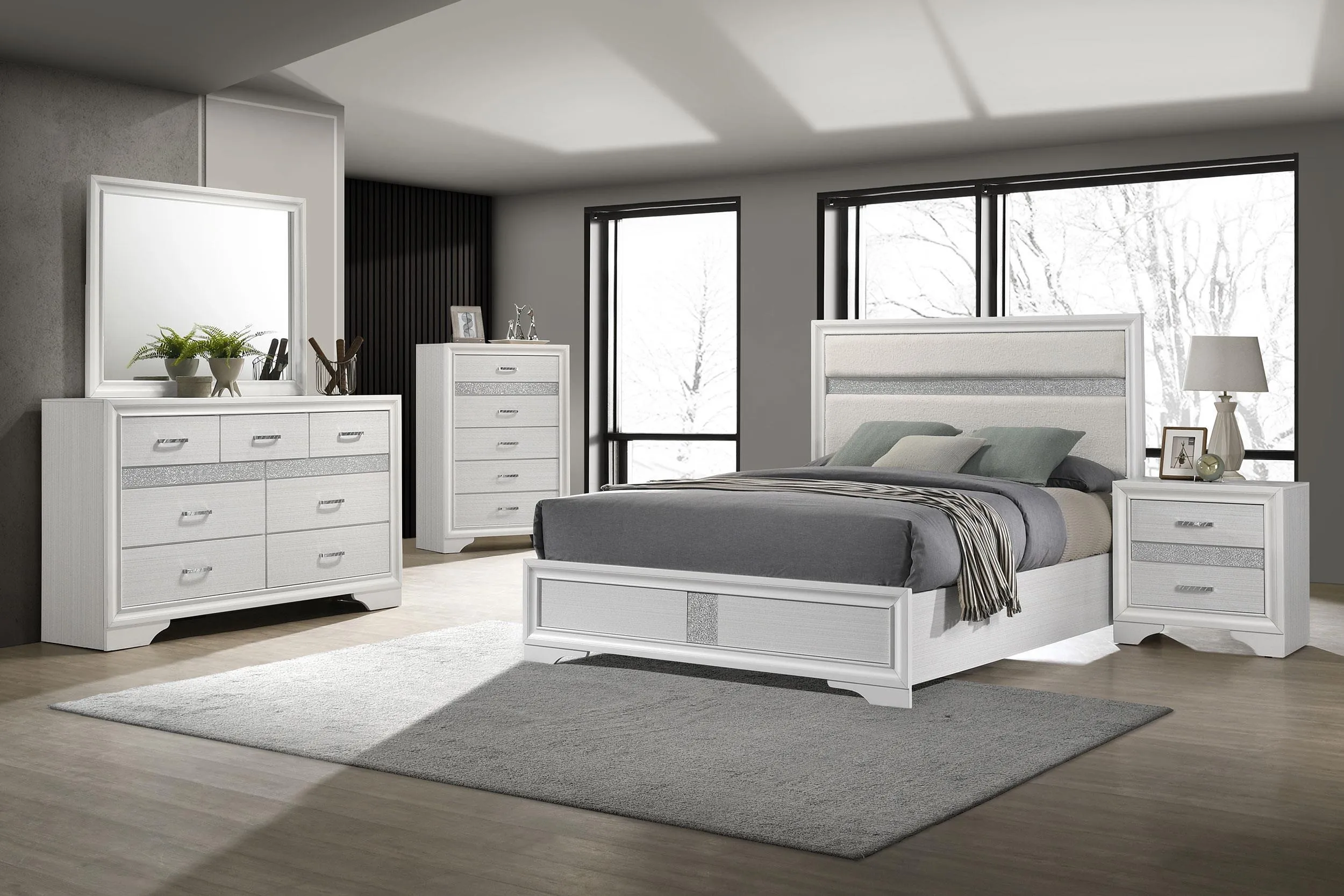 Miranda White 55-inch Upholstered Queen Panel Bed - Image 8