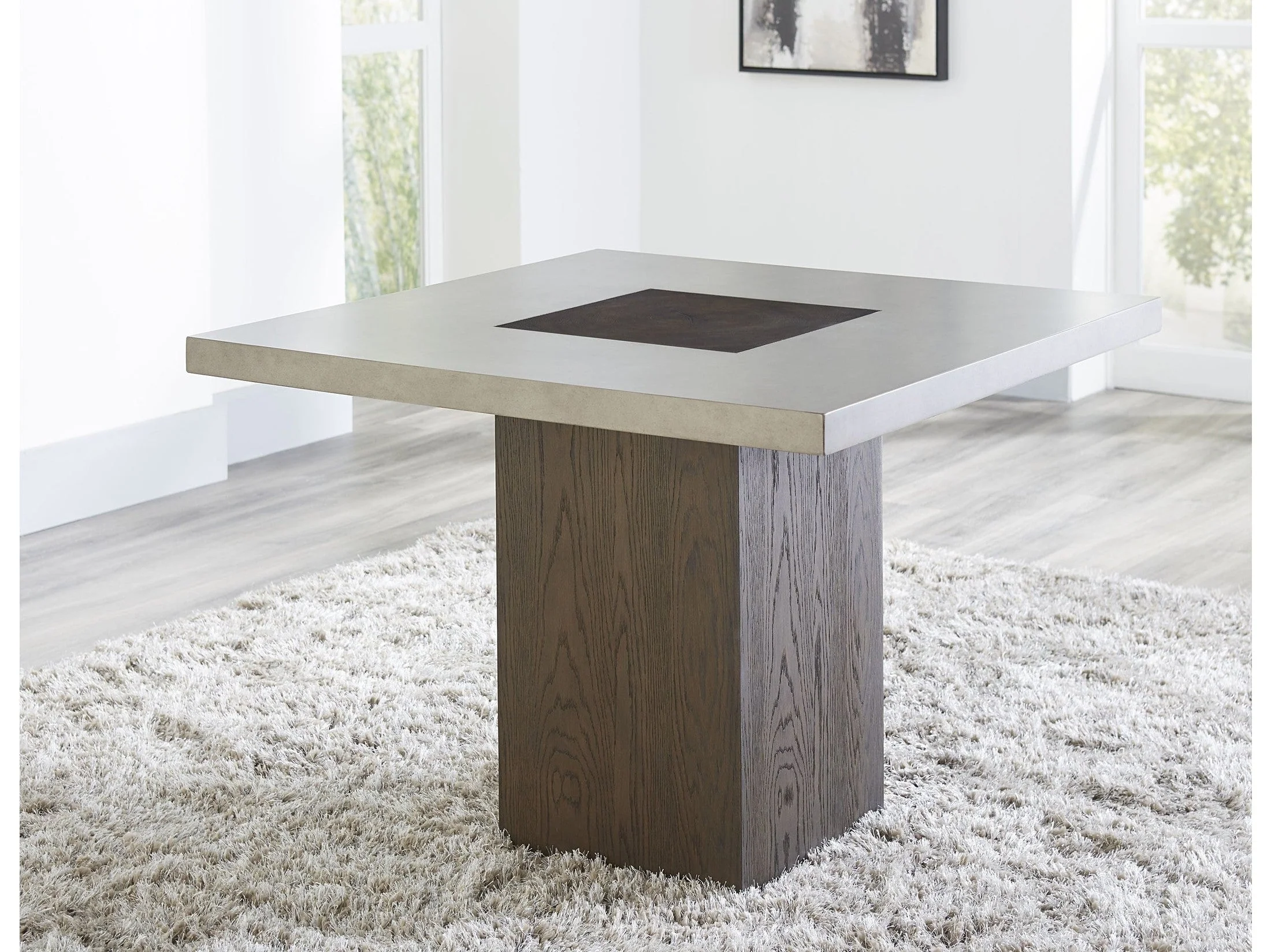 Modesto Concrete Top Wood Base Dining Table in Natural Concrete and French Roast