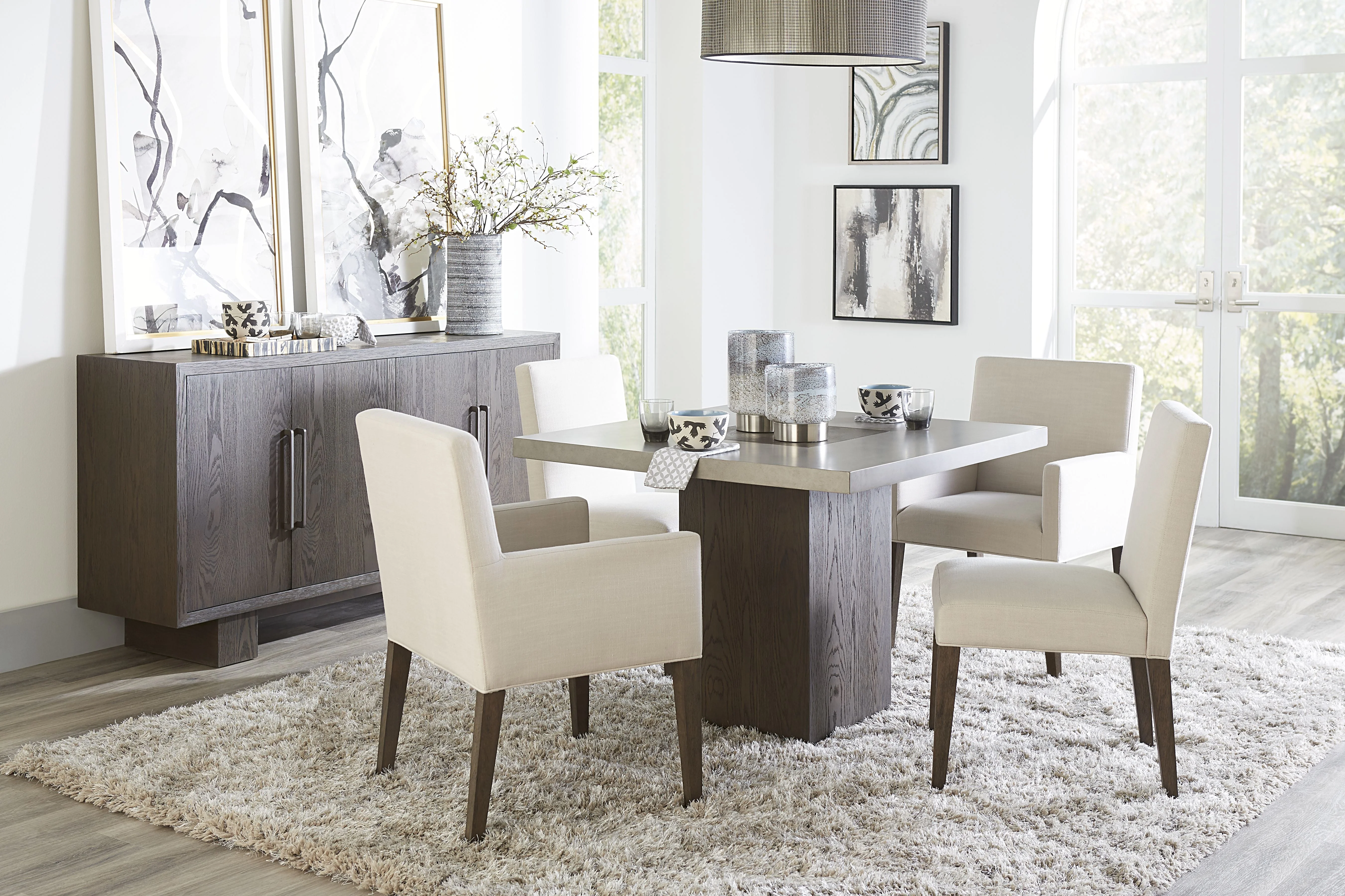 Modesto Concrete Top Wood Base Dining Table in Natural Concrete and French Roast - Image 2