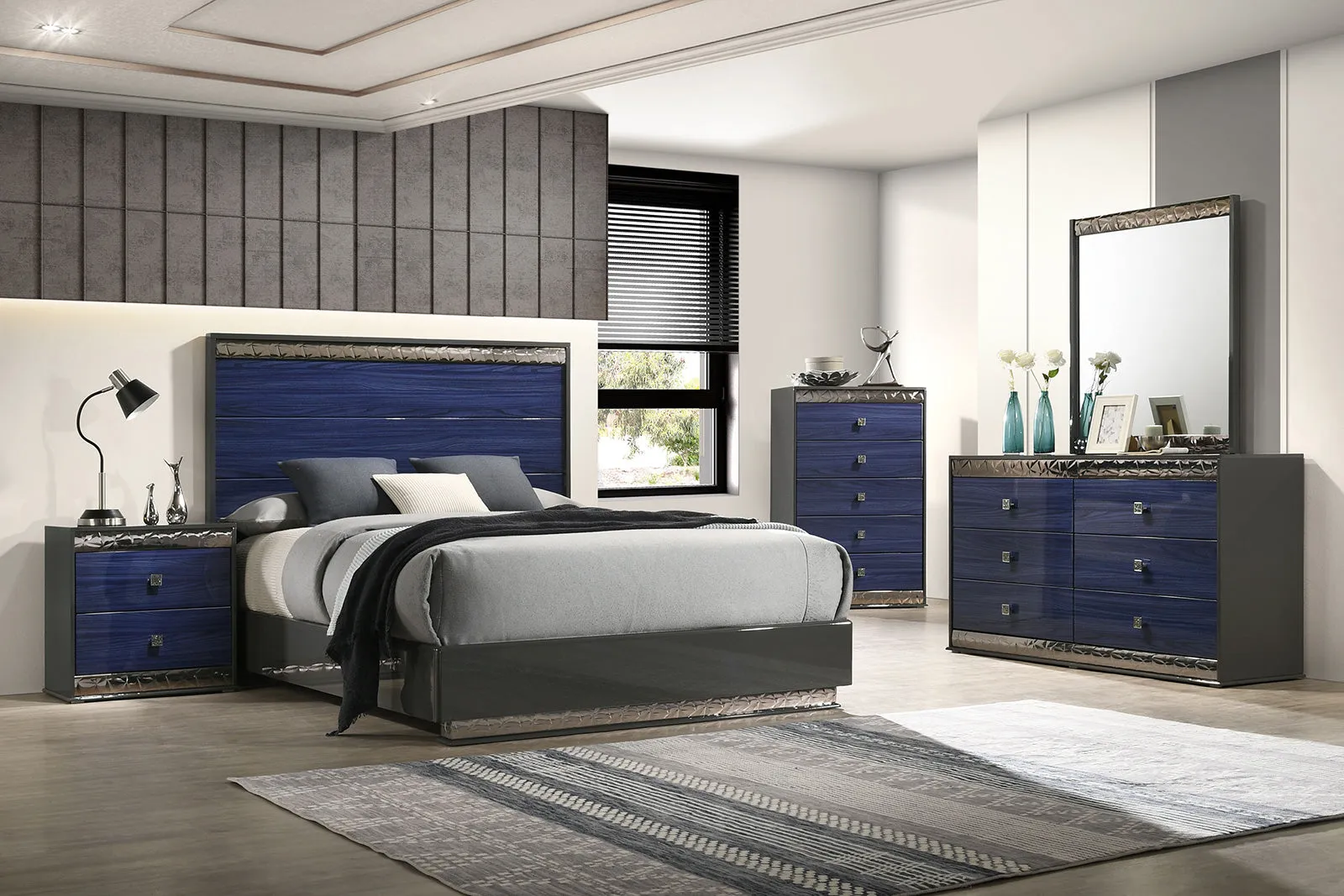Morcote Ash Gray/Indigo Blue Queen Bed - Image 4