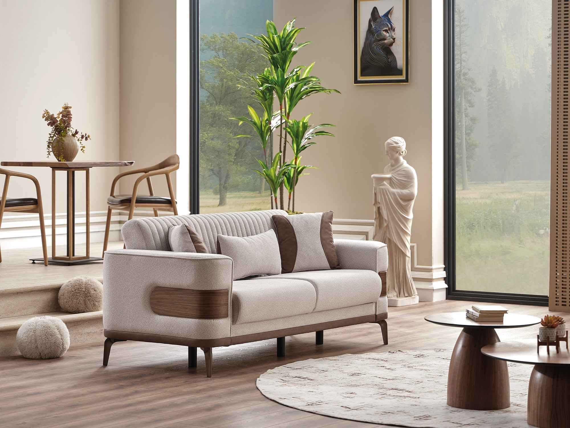 New Mood Cream Convertible Loveseat - Image 2