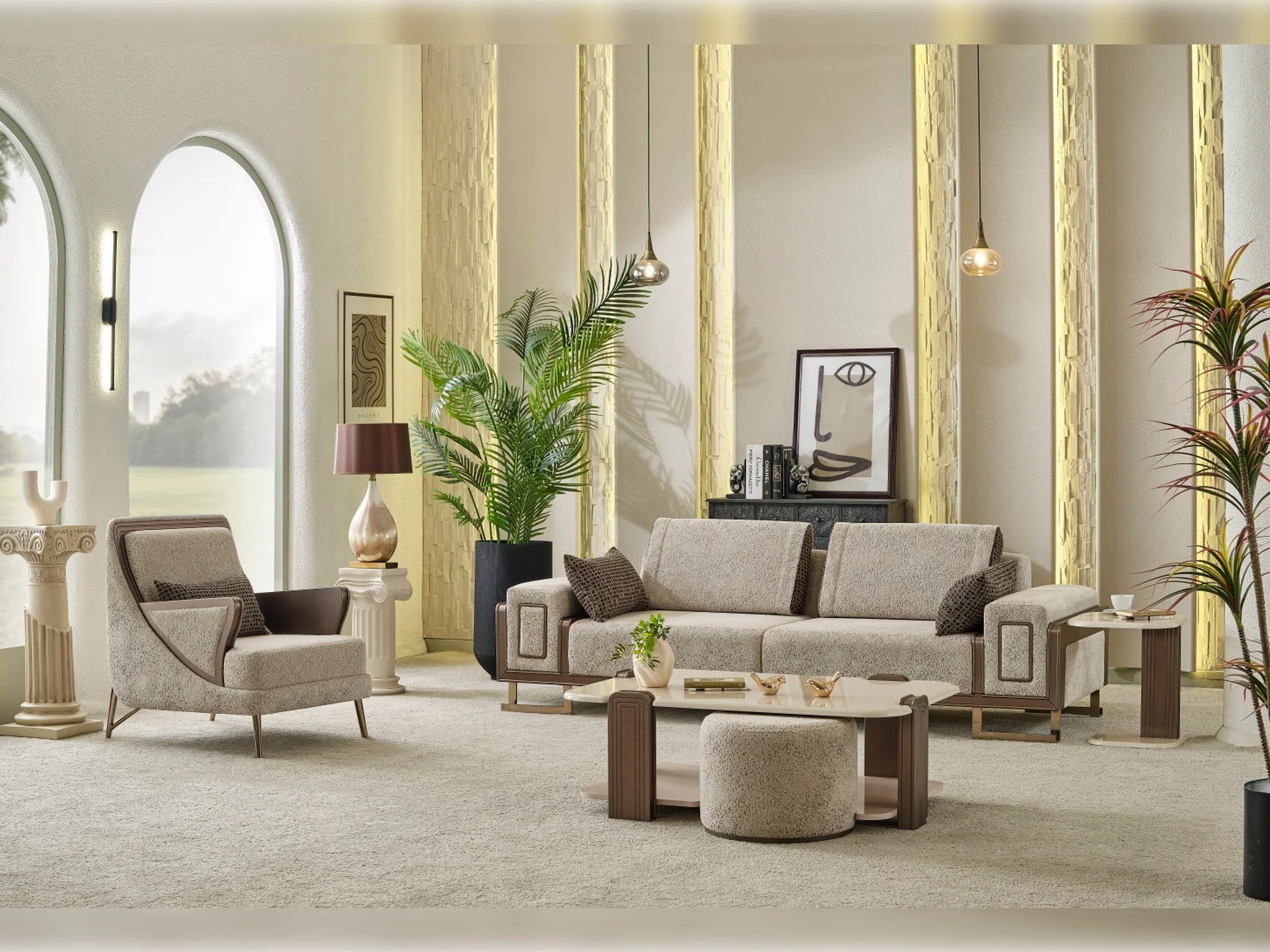 Nirvana 4-pieces (2 Four Seat Sofa & 2 Chair) Livingroom Set Beige - Image 5