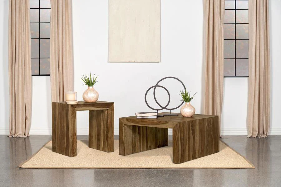 Odilia Auburn 2-Piece Solid Wood Coffee and End Table Set