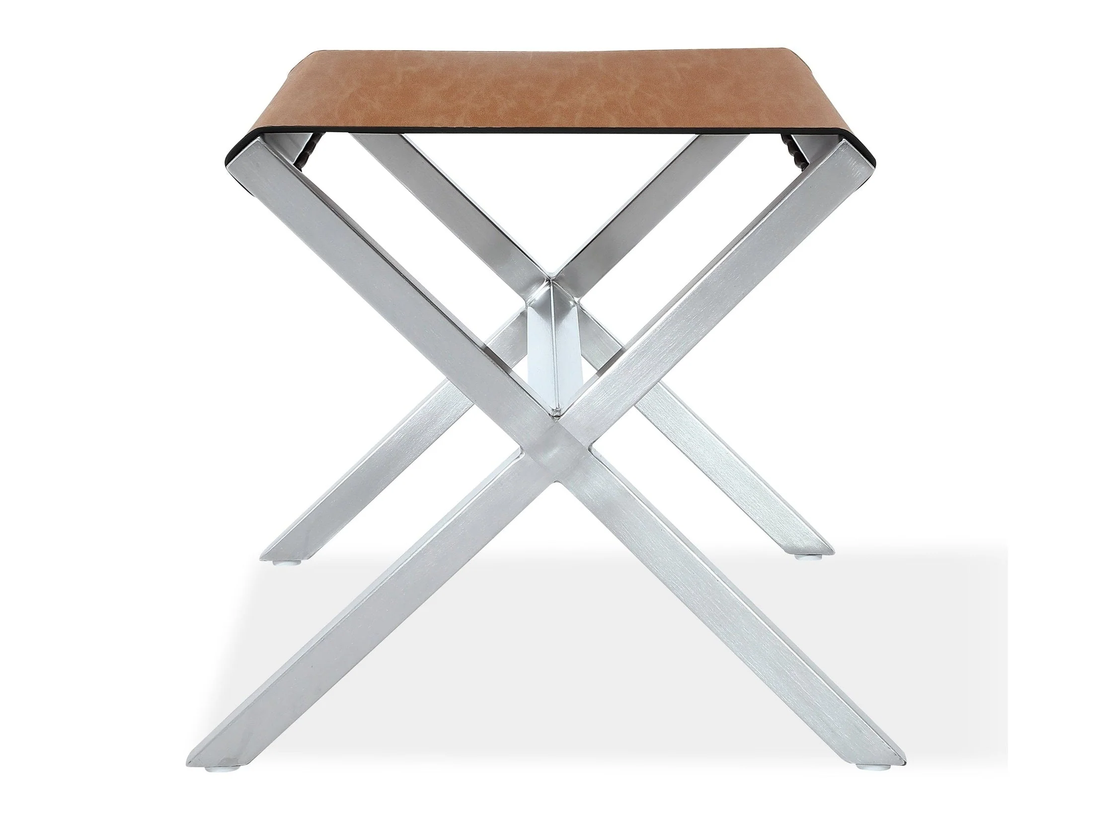 One Coastal Modern Director's Stool in Stainless Steel and Leather