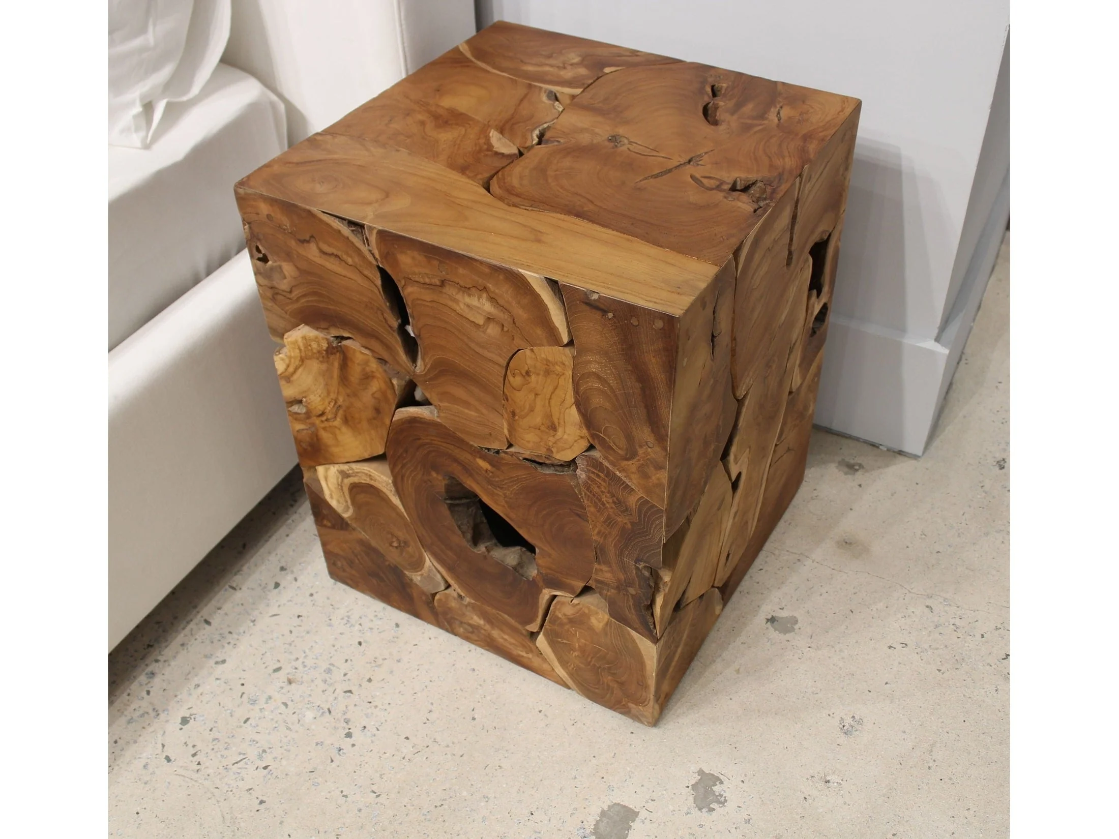 One Teak Slice Square End Table in Warm Teak