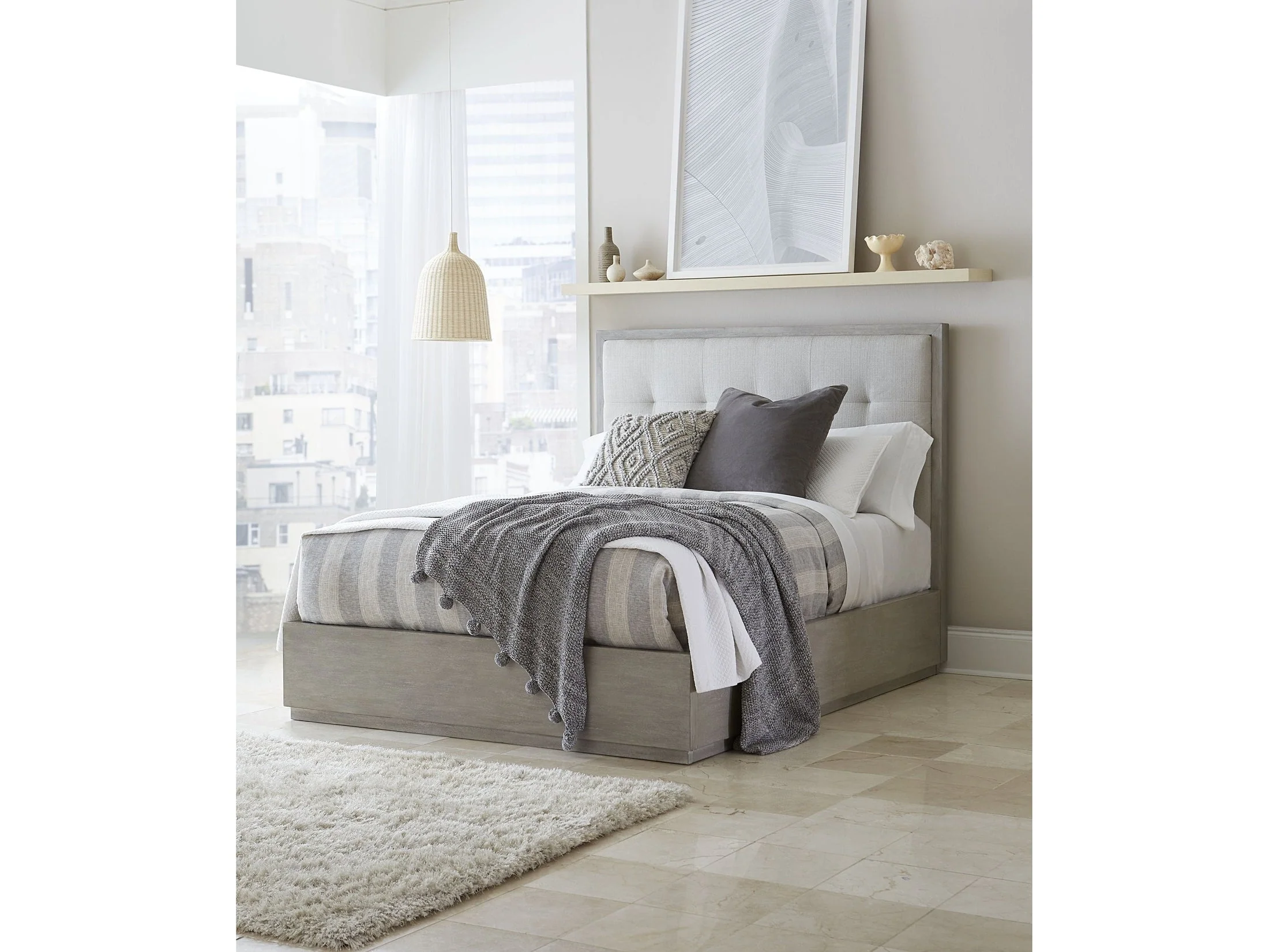 Oxford Upholstered Footboard Full Storage Bed in Mineral
