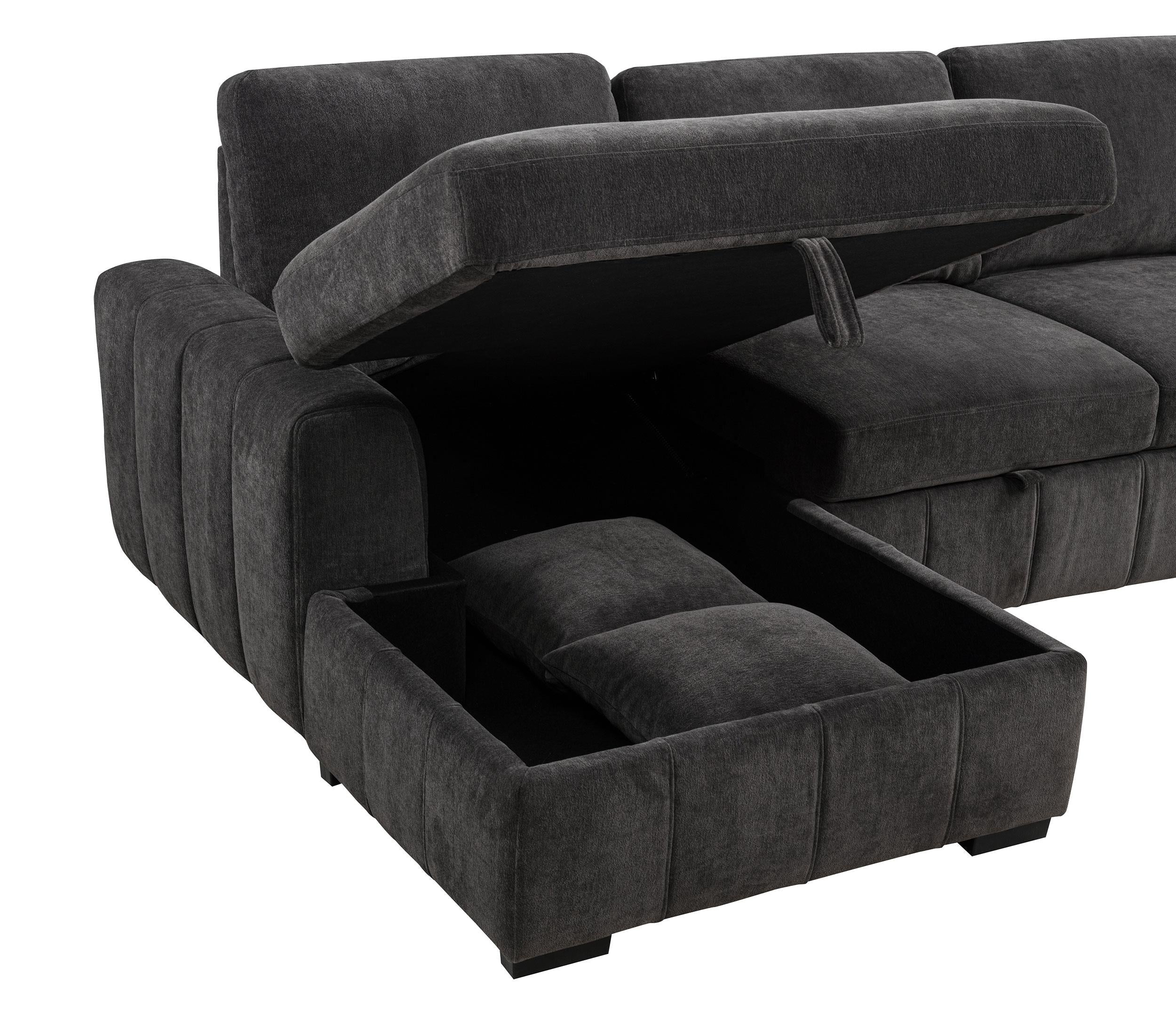 Pastrana Charcoal Grey Upholstered Sleeper Sectional Sofa - Image 11