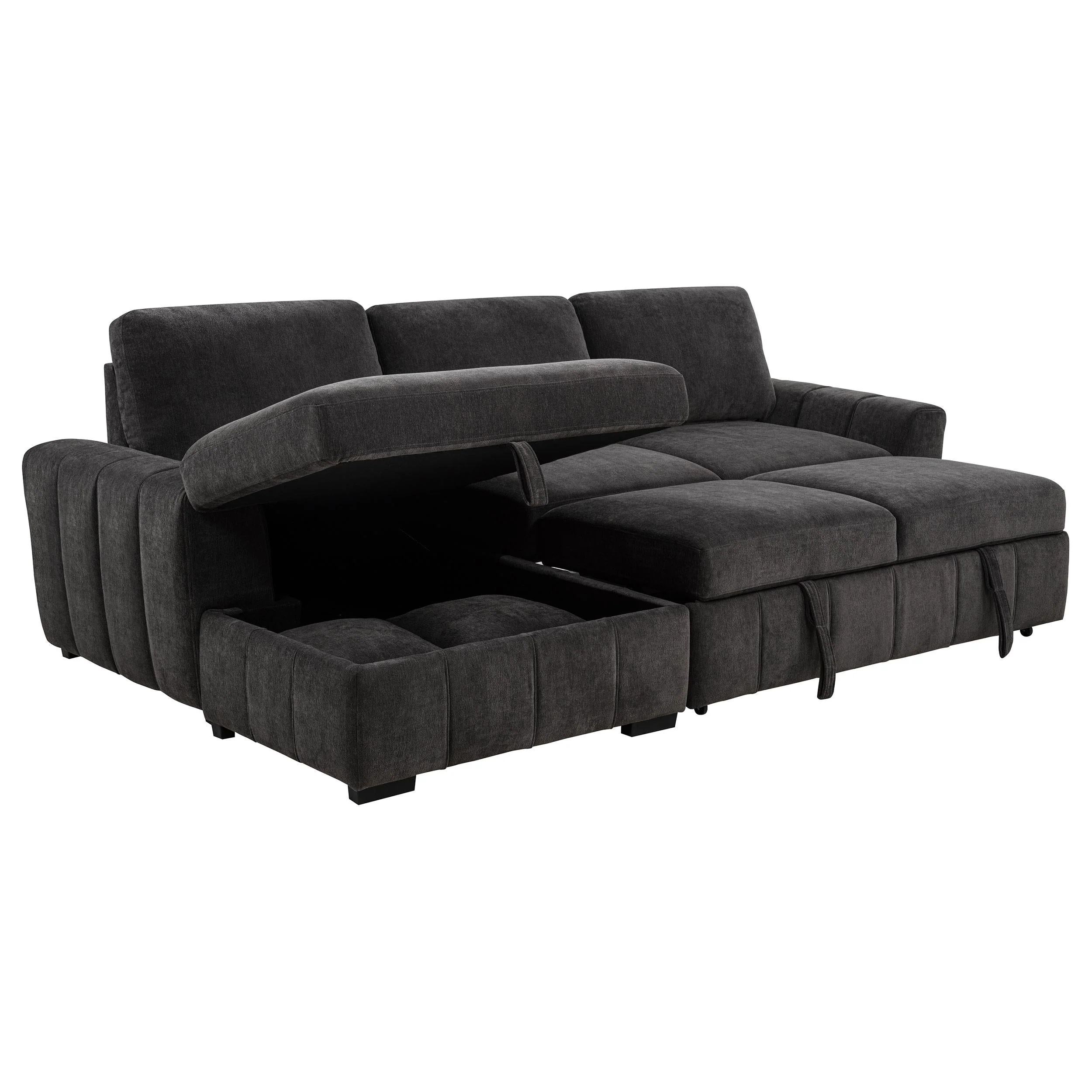 Pastrana Charcoal Grey Upholstered Sleeper Sectional Sofa - Image 2