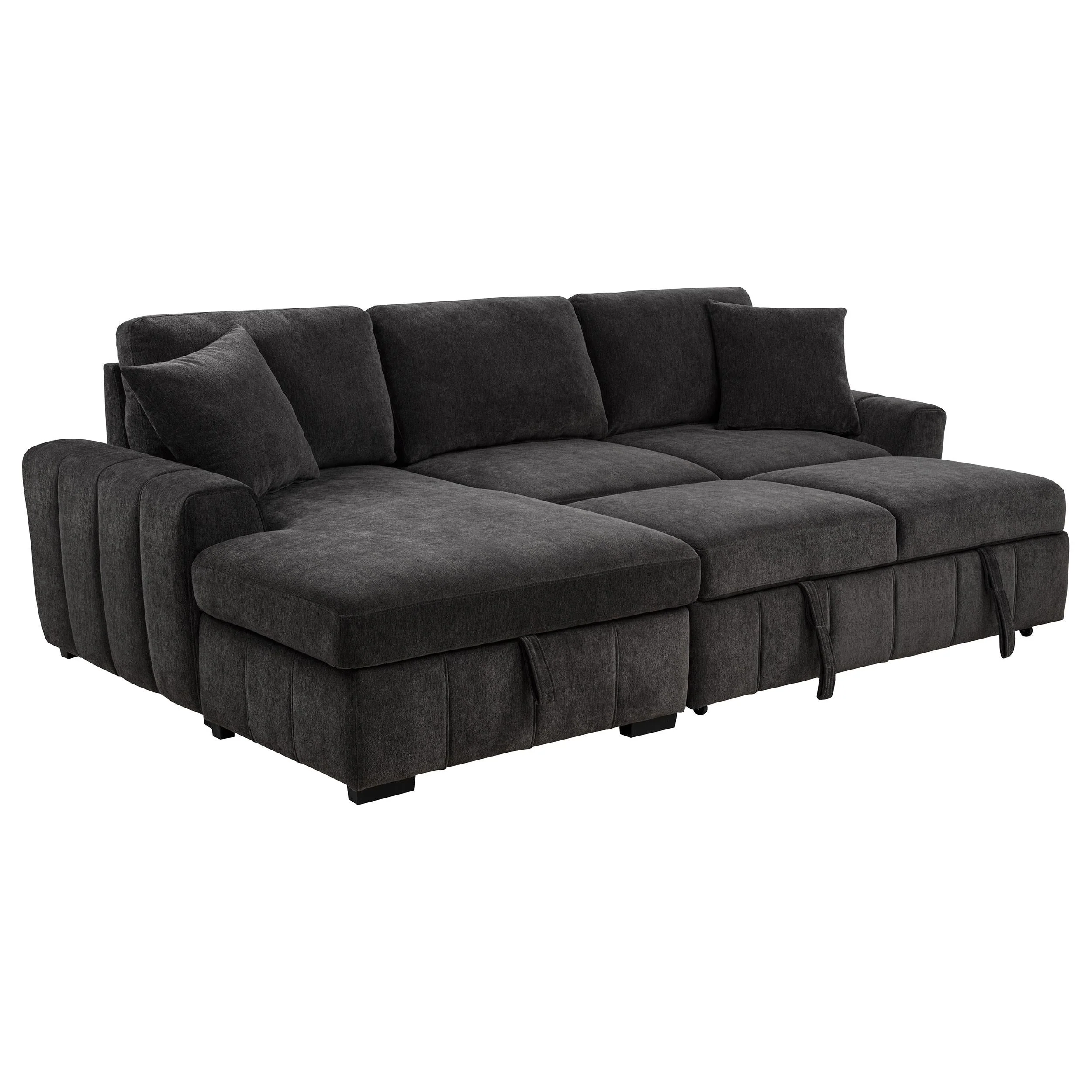 Pastrana Charcoal Grey Upholstered Sleeper Sectional Sofa - Image 3