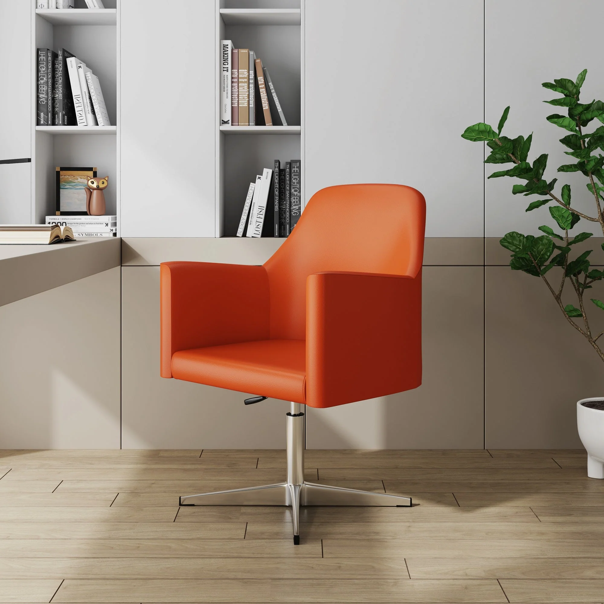 Pelo Adjustable Height Swivel Accent Chair in Orange and Polished Chrome - Image 2