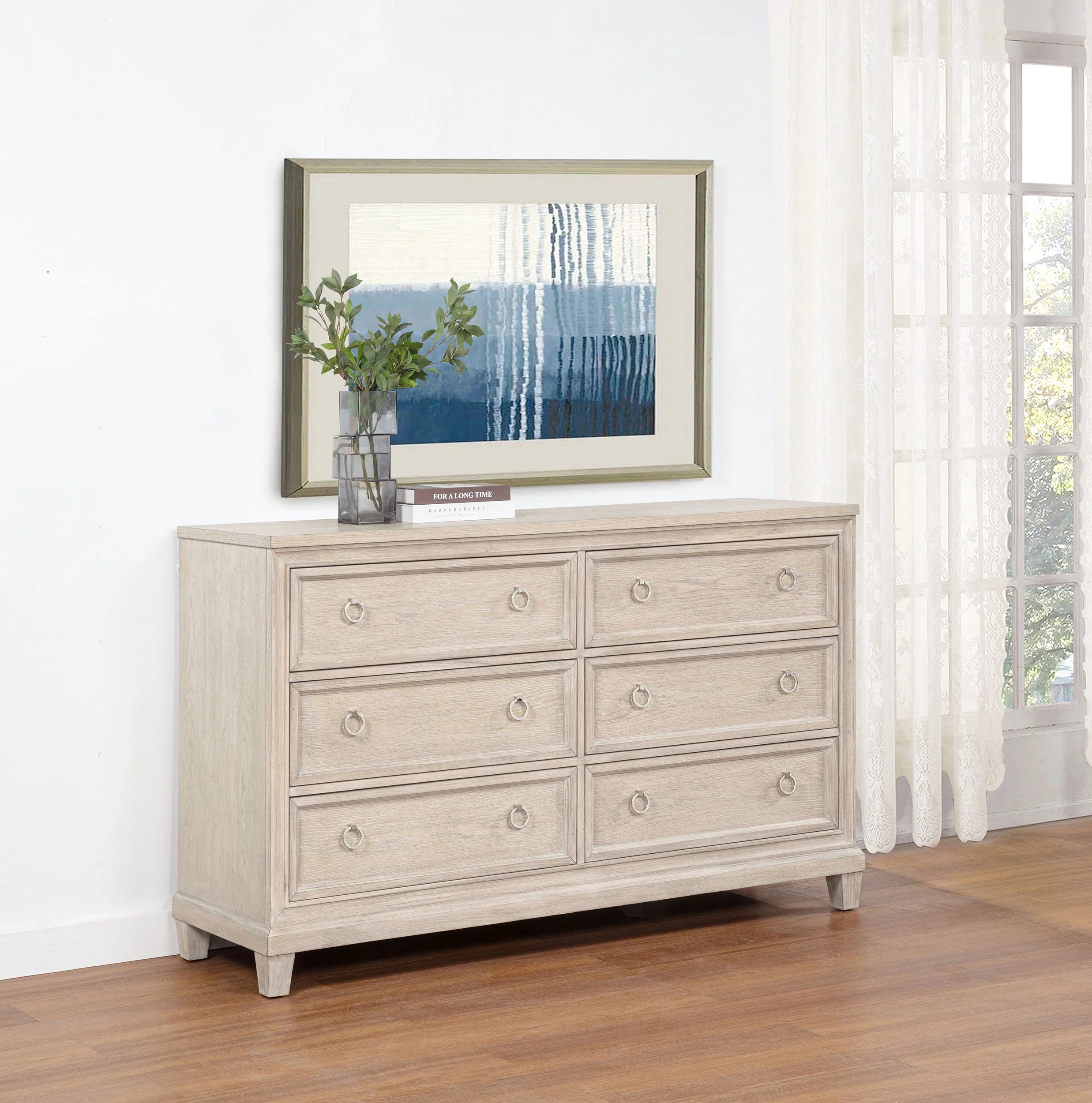 Pembroke Washed Oak 6-drawer Bedroom Dresser Cabinet