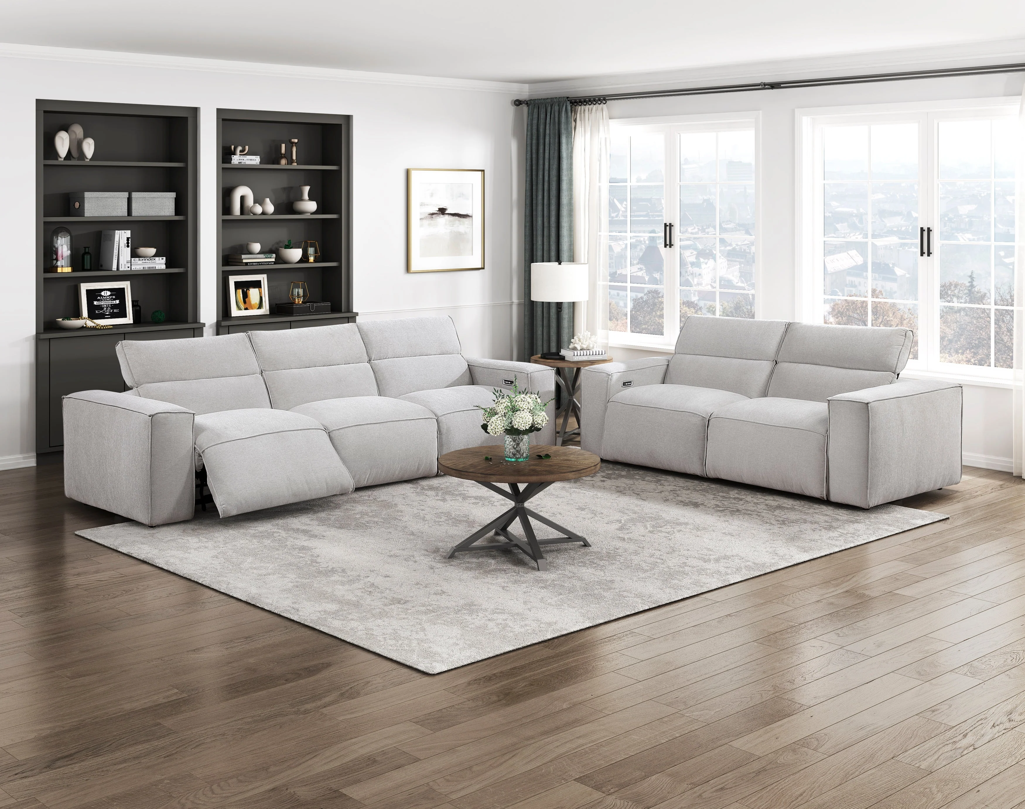 Phoebe Light Gray Power Double Reclining Loveseat with Power Headrests - Image 12